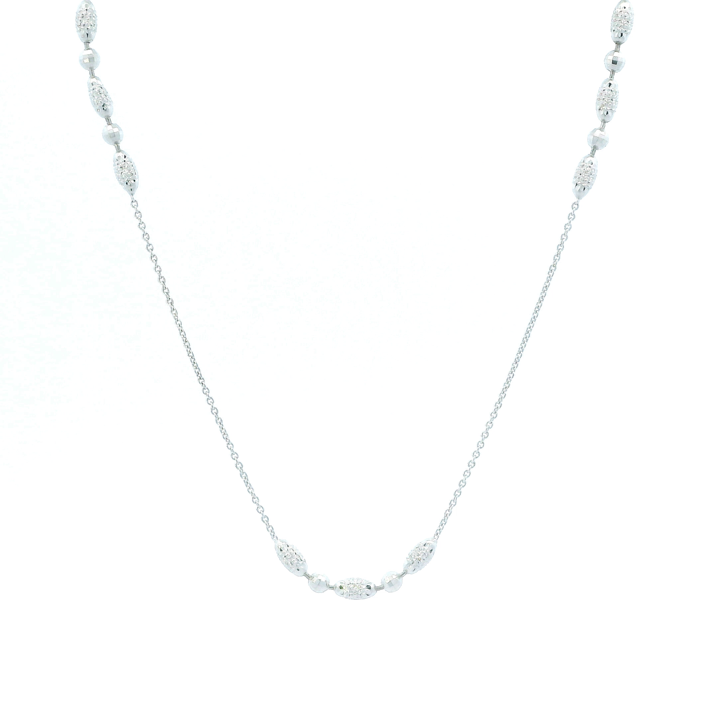 10K White Gold Round Beaded Anklet