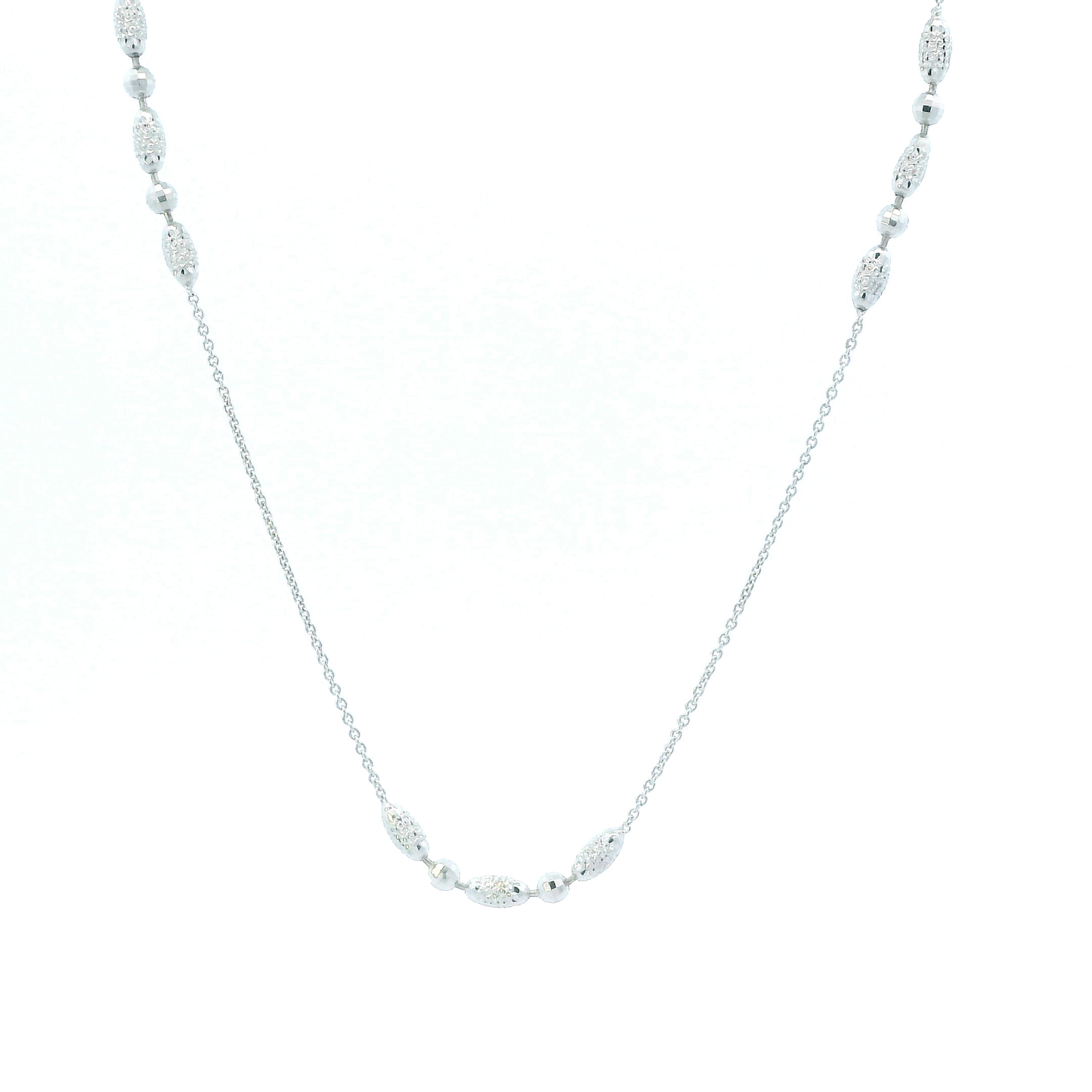 10K White Gold Round Beaded Anklet