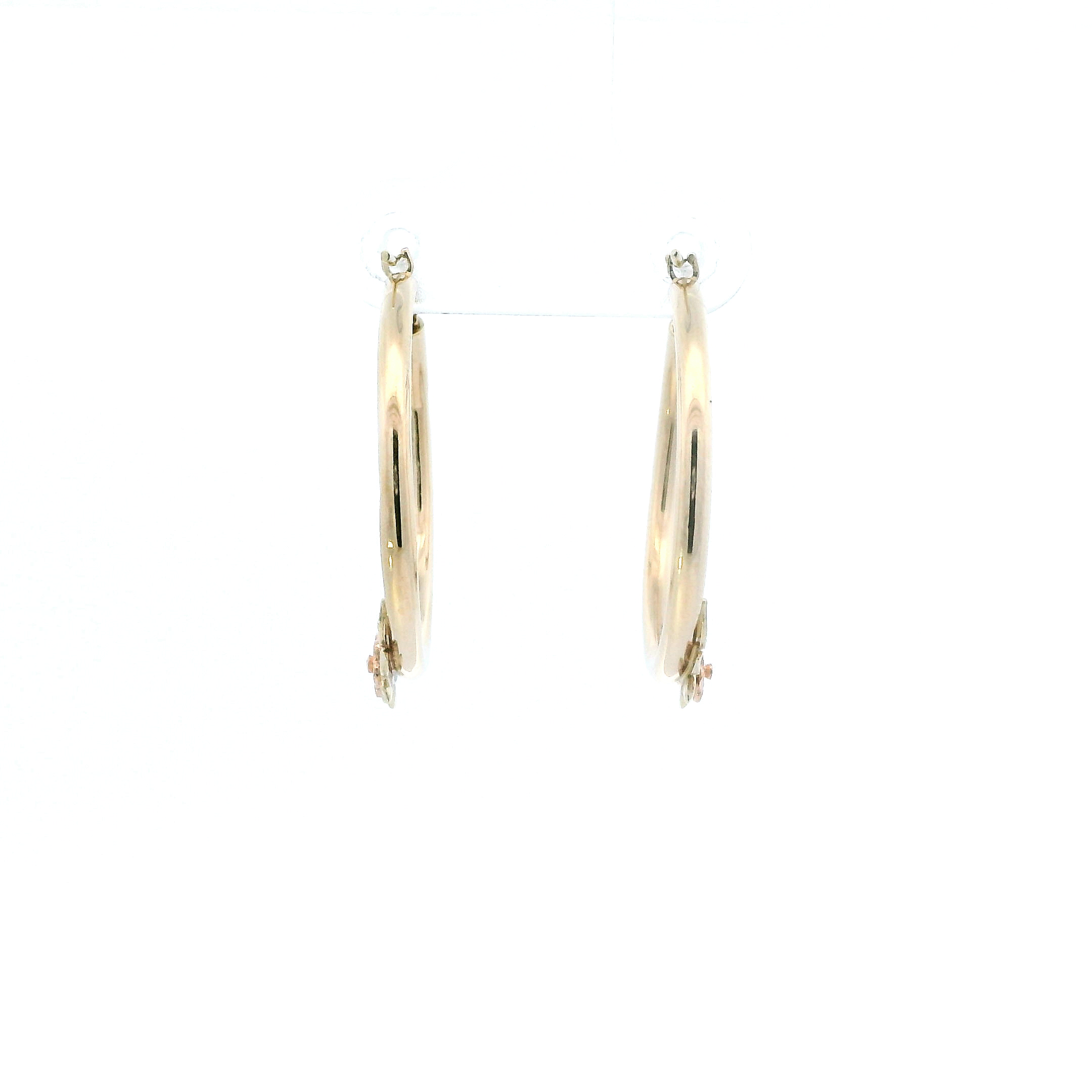 10K Yellow Gold Rose & Leaves Tube Hoops