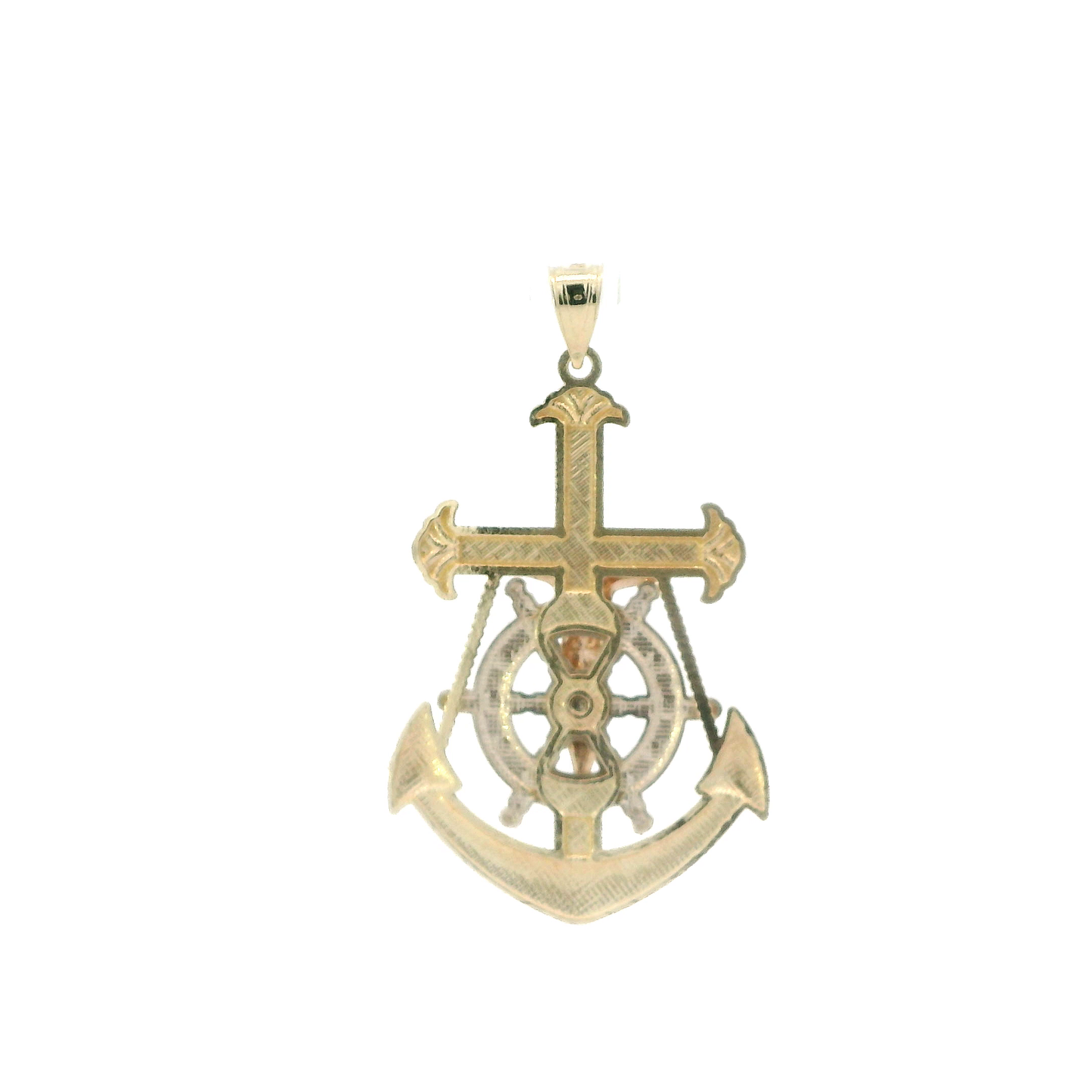 10K Tri Color Gold Religious Anchor Pendant