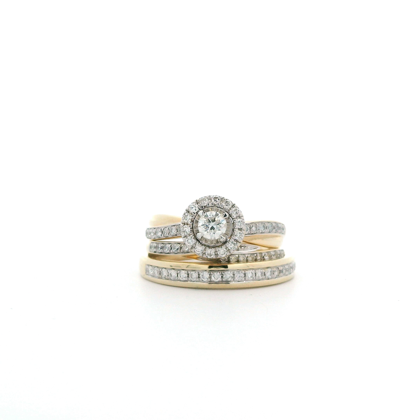 14K Yellow Gold Diamond Women's & Men's Engagement & Wedding Ring Set - 0.83ct
