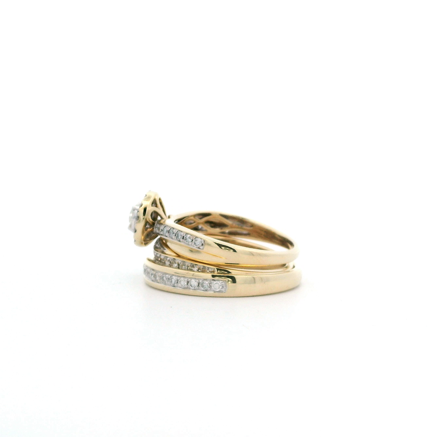 14K Yellow Gold Diamond Women's & Men's Engagement & Wedding Ring Set - 0.83ct
