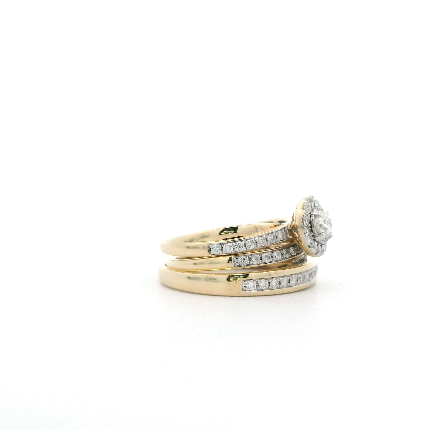 14K Yellow Gold Diamond Women's & Men's Engagement & Wedding Ring Set - 0.83ct