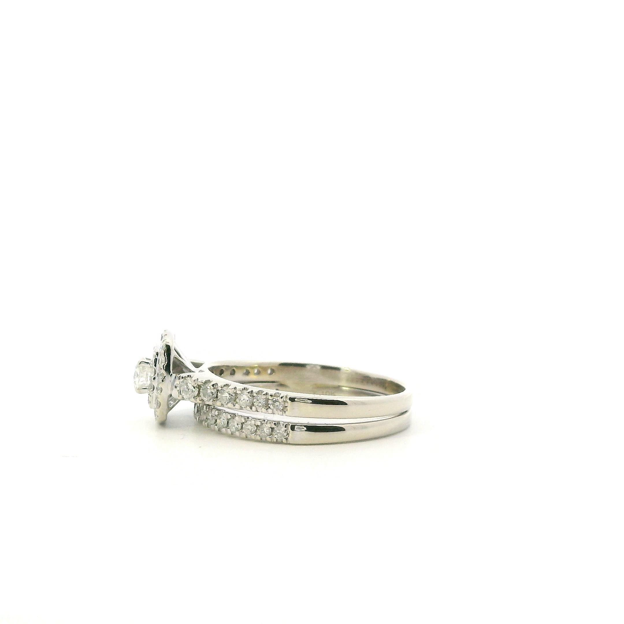 10K White Gold Diamond Womens Engagement & Wedding Ring Set -0.77ct