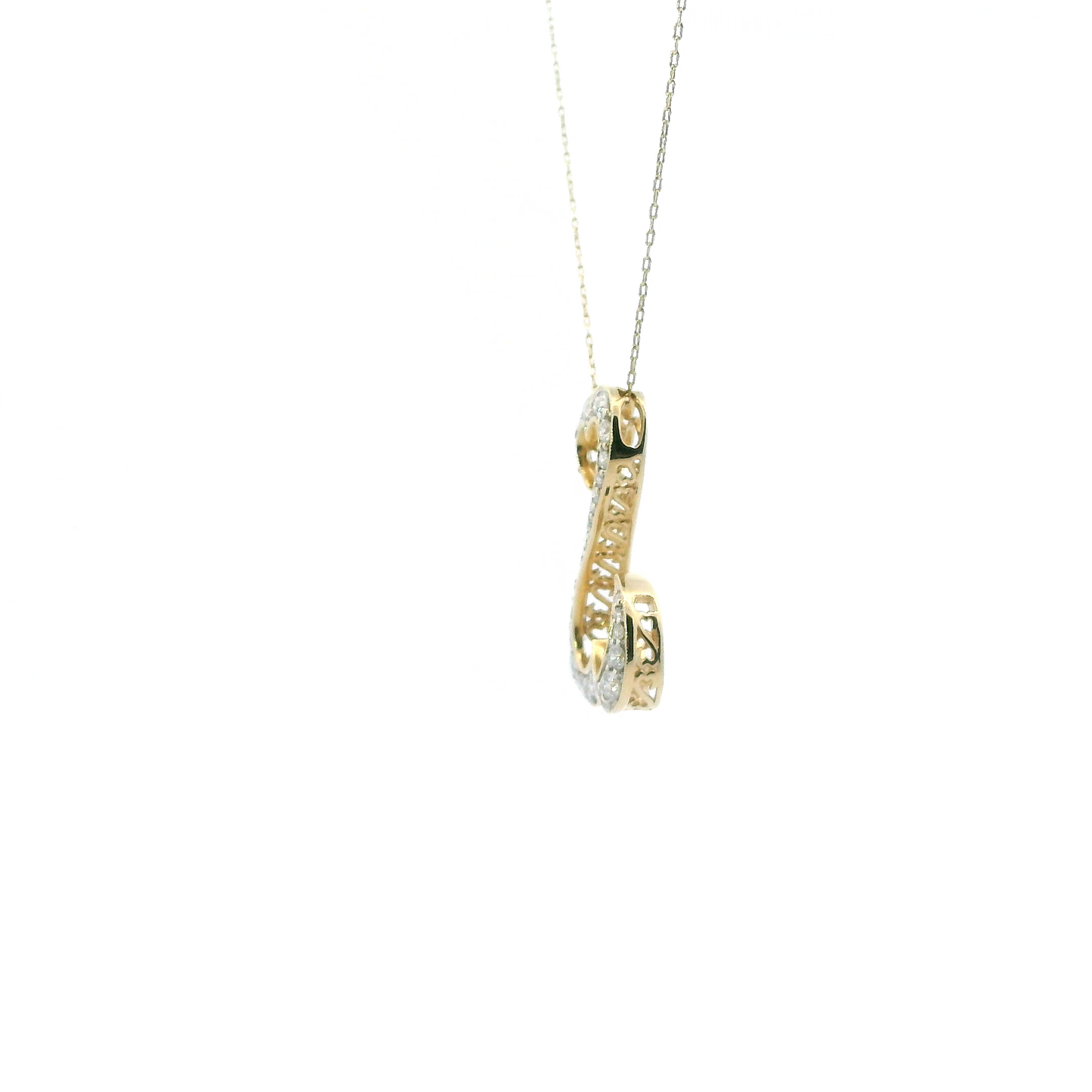 14K Yellow Gold Diamond Open Heart Pendant & Cable Chain Set - 0.82ct