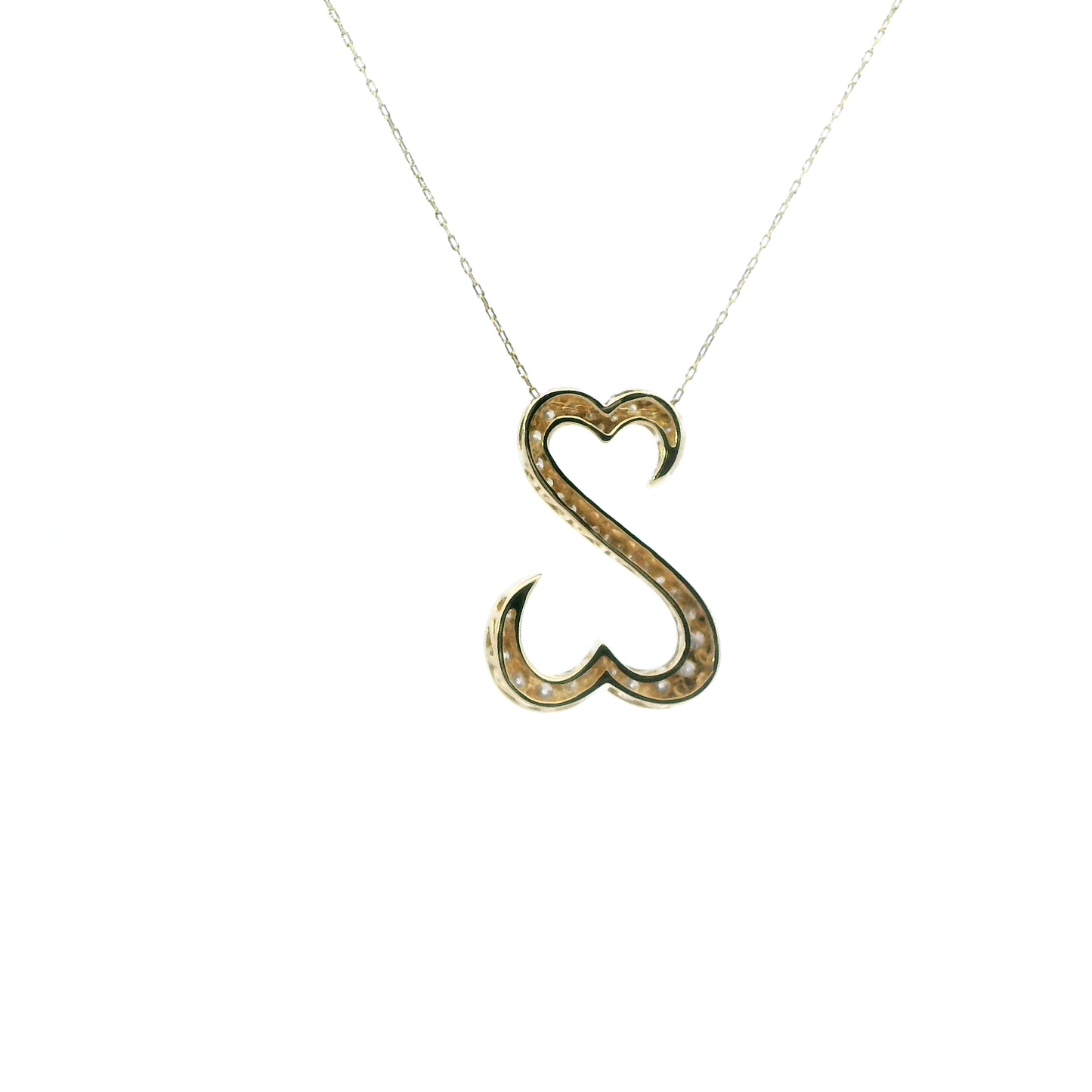 14K Yellow Gold Diamond Open Heart Pendant & Cable Chain Set - 0.82ct