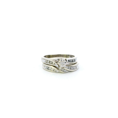 10K White Gold Diamond Womens Engagement & Wedding Ring Set - 0.13ct
