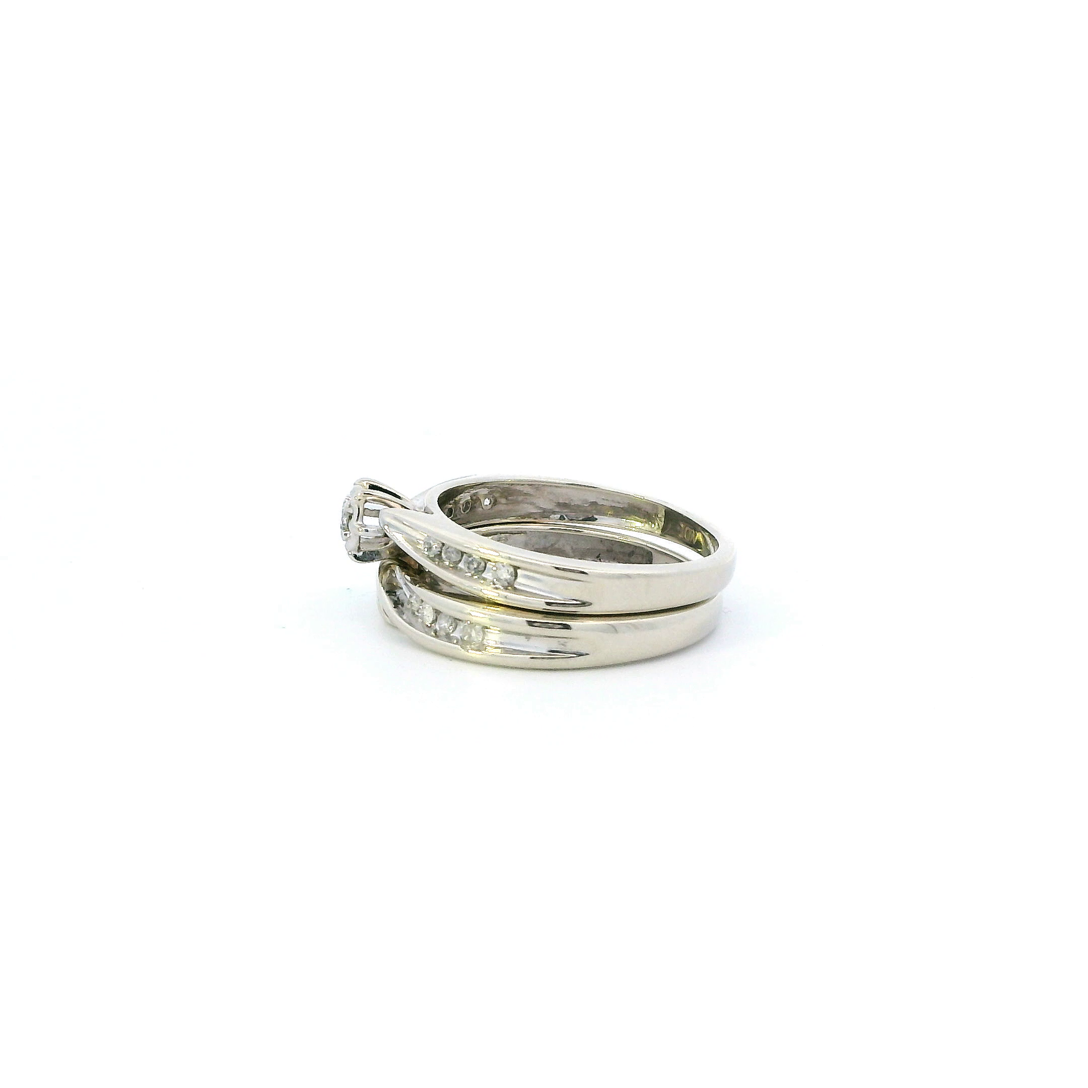 10K White Gold Diamond Womens Engagement & Wedding Ring Set - 0.13ct