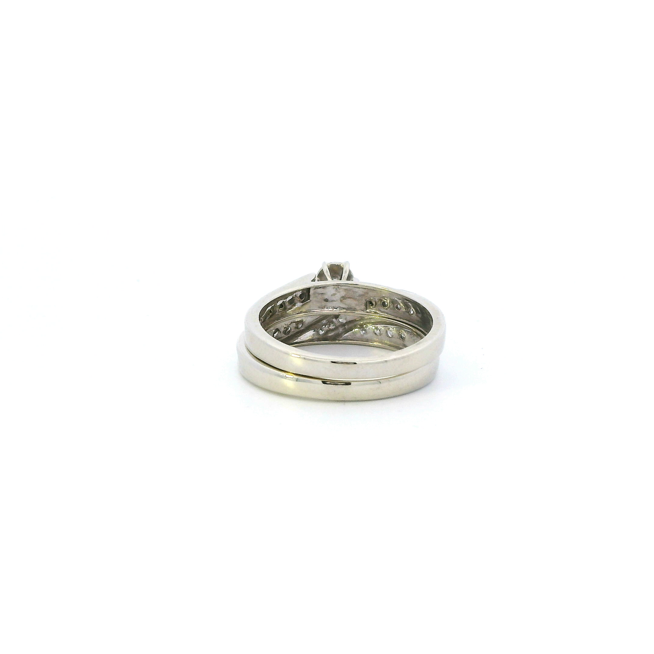 10K White Gold Diamond Womens Engagement & Wedding Ring Set - 0.13ct