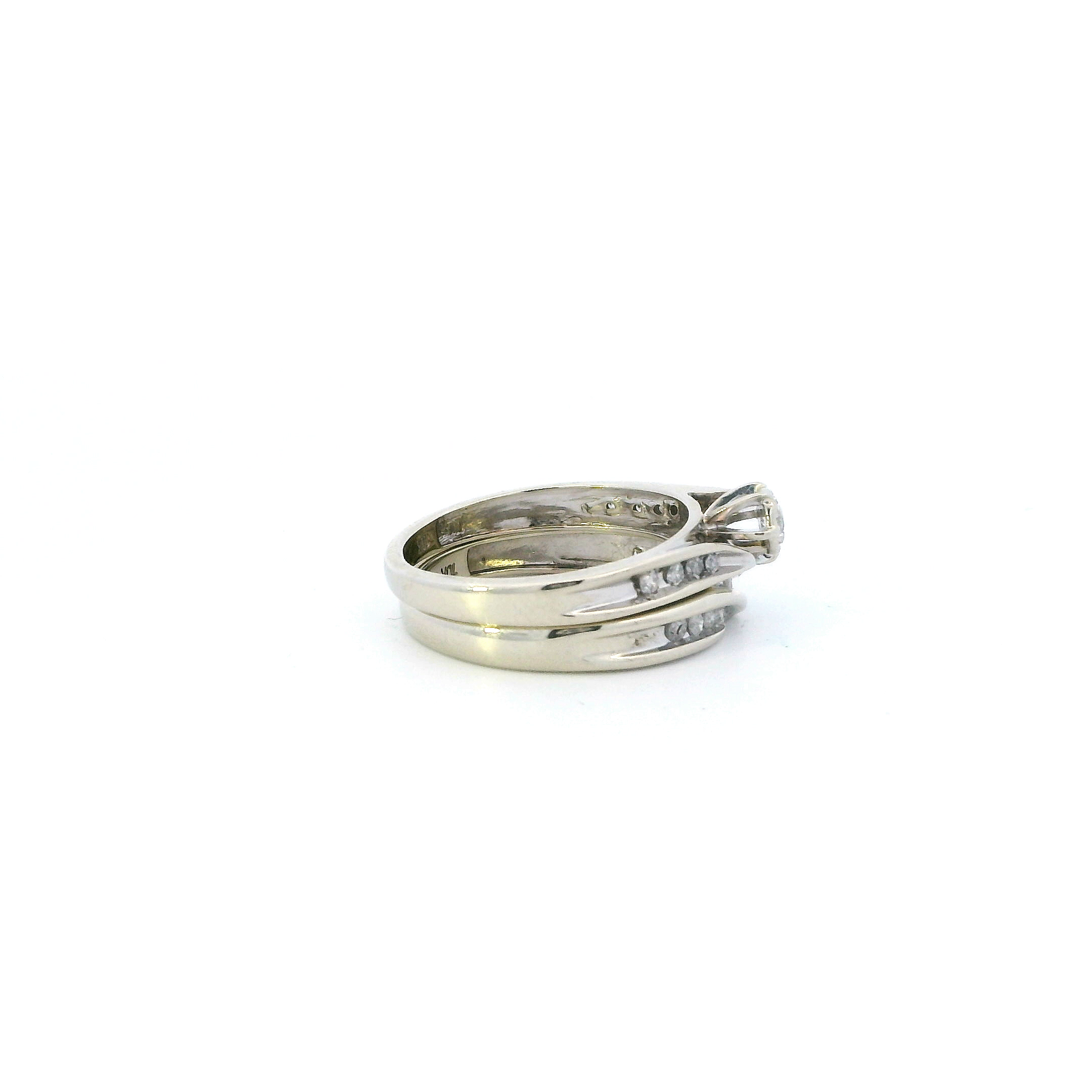 10K White Gold Diamond Womens Engagement & Wedding Ring Set - 0.13ct