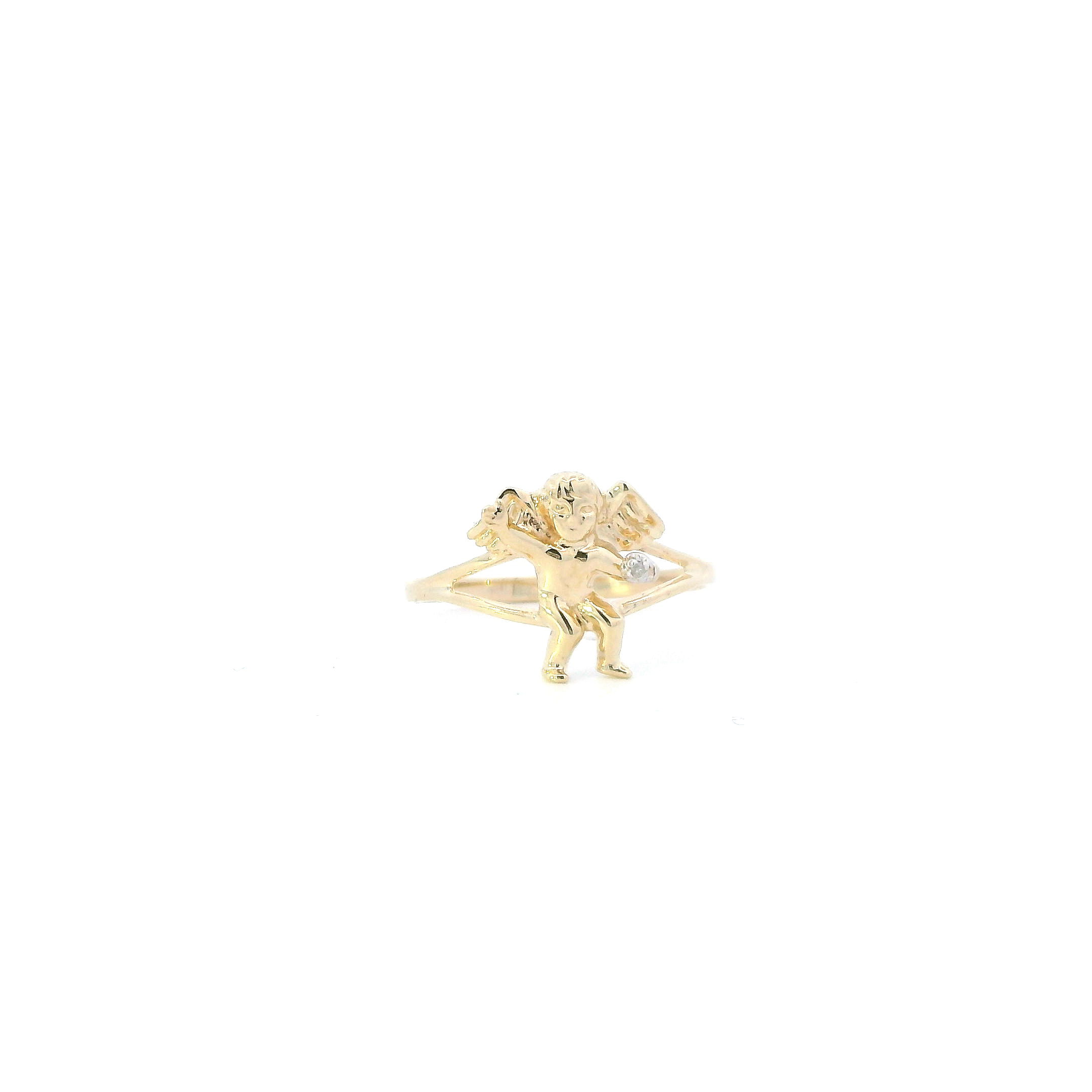 10K Yellow Gold Diamond Cherub Angel Ring