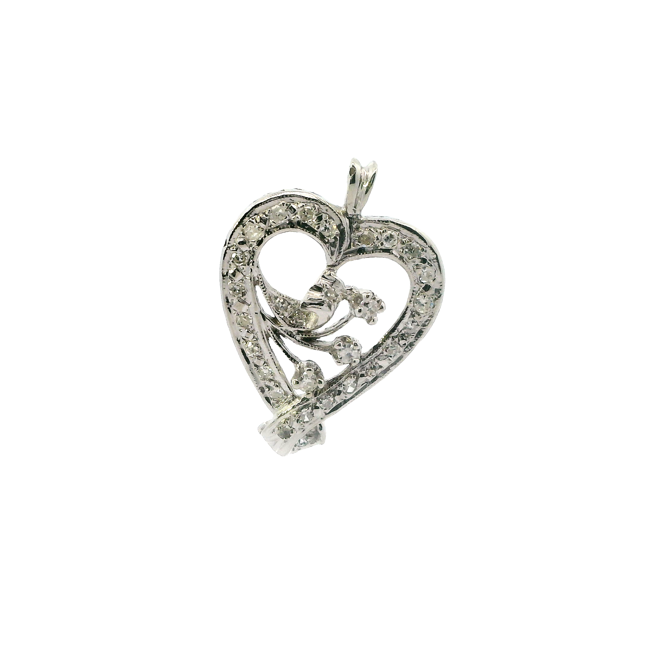 10K White Gold Diamond Heart Pendant