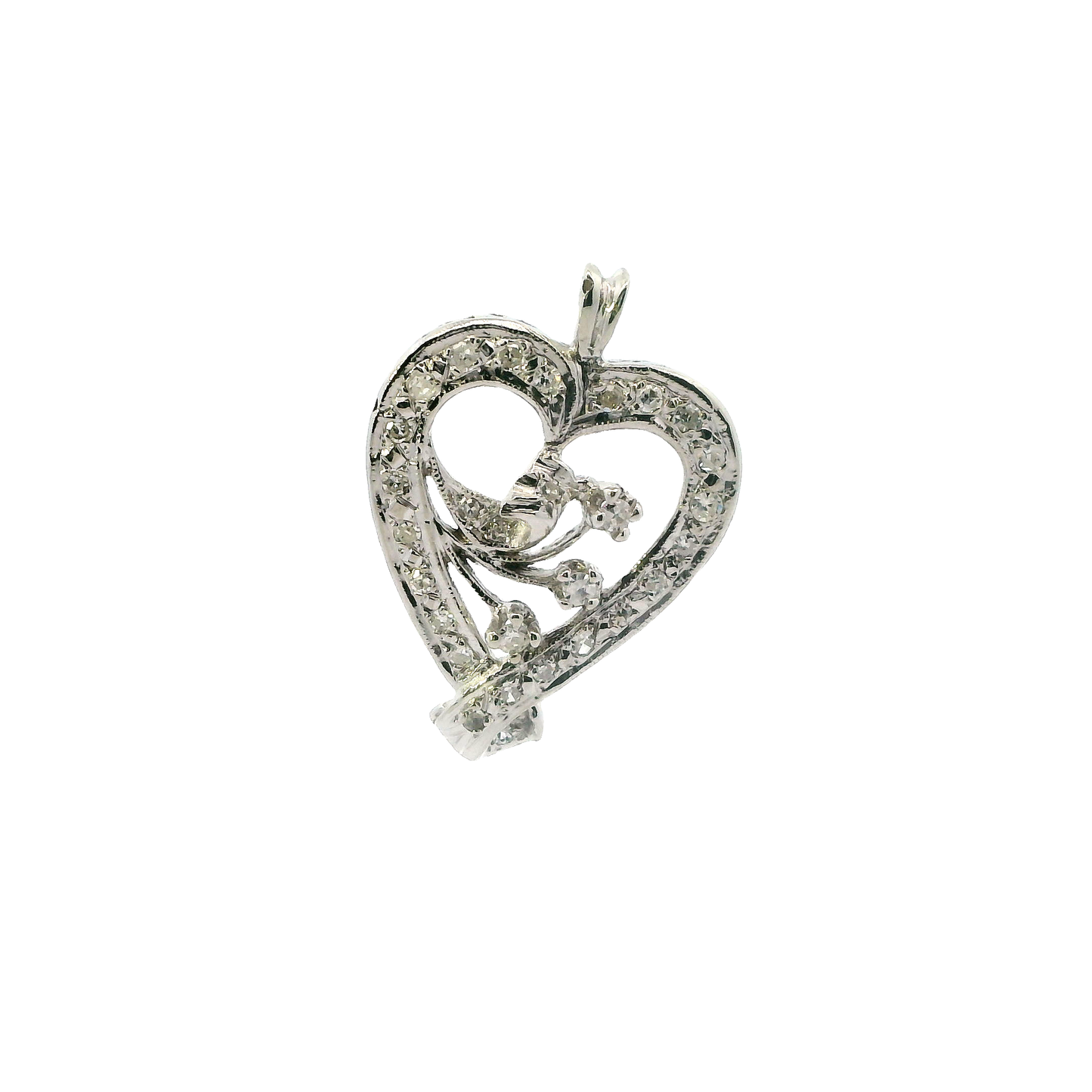 10K White Gold Diamond Heart Pendant