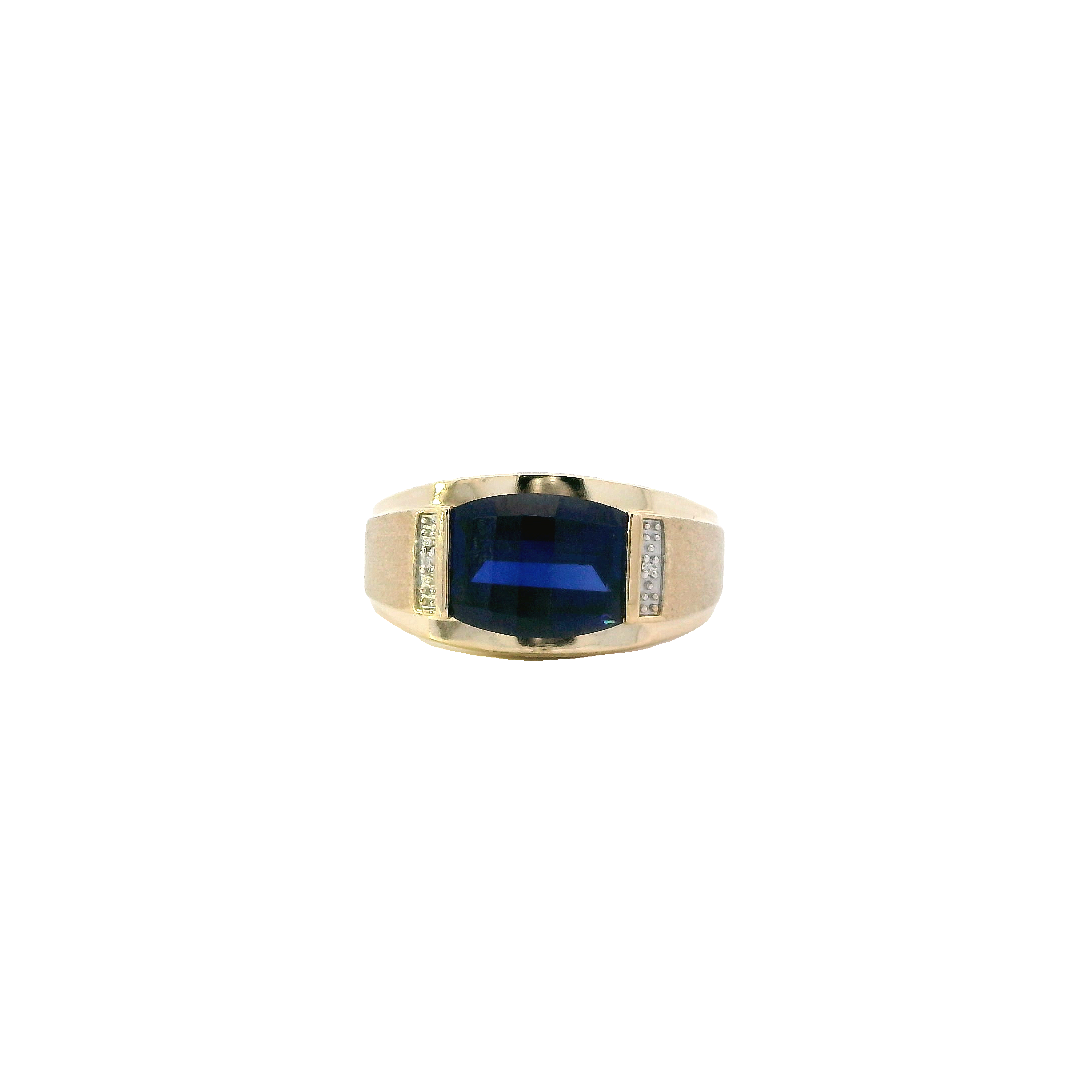 14K Yellow Gold Synthetic Blue Sapphire & Diamond Men's Ring