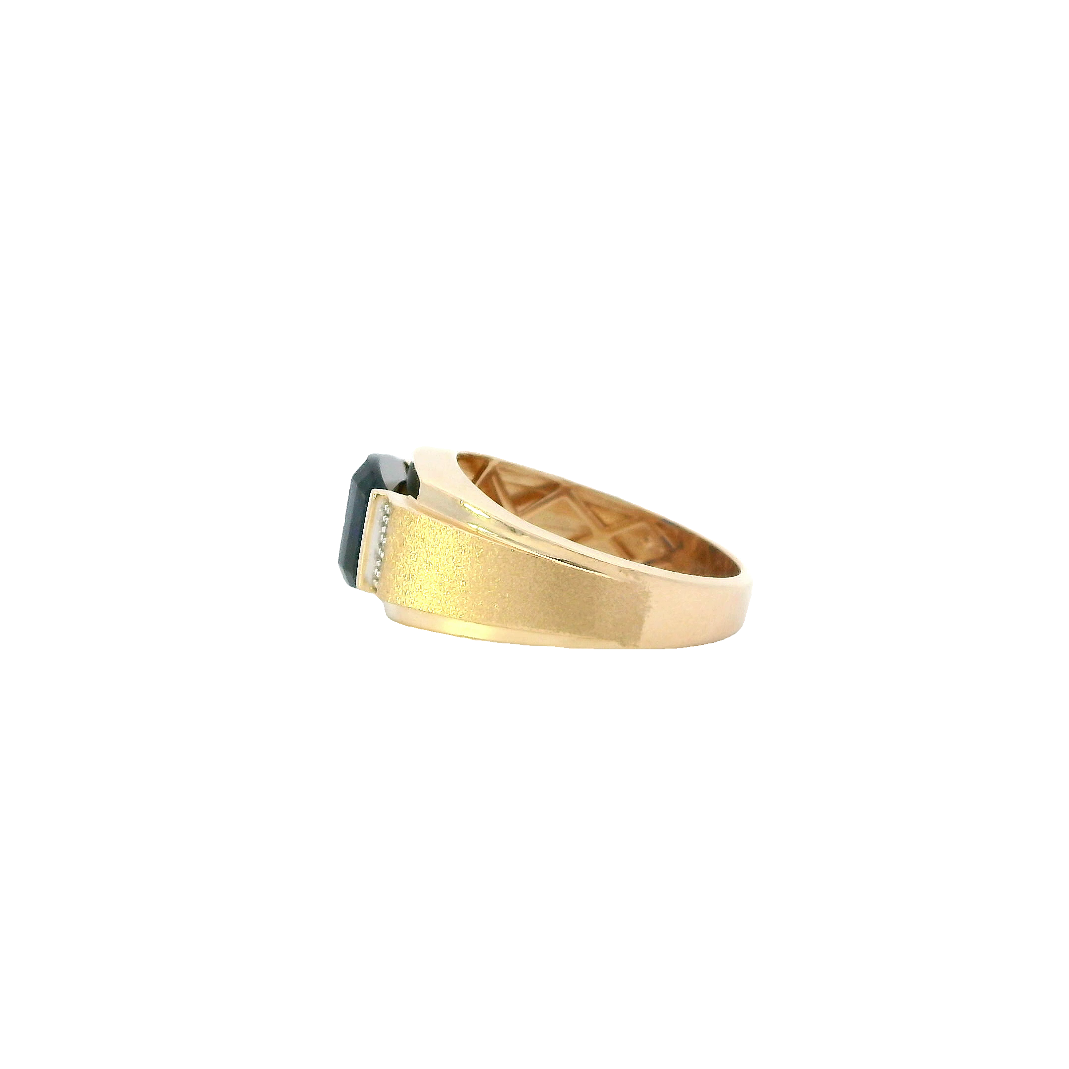 14K Yellow Gold Synthetic Blue Sapphire & Diamond Men's Ring