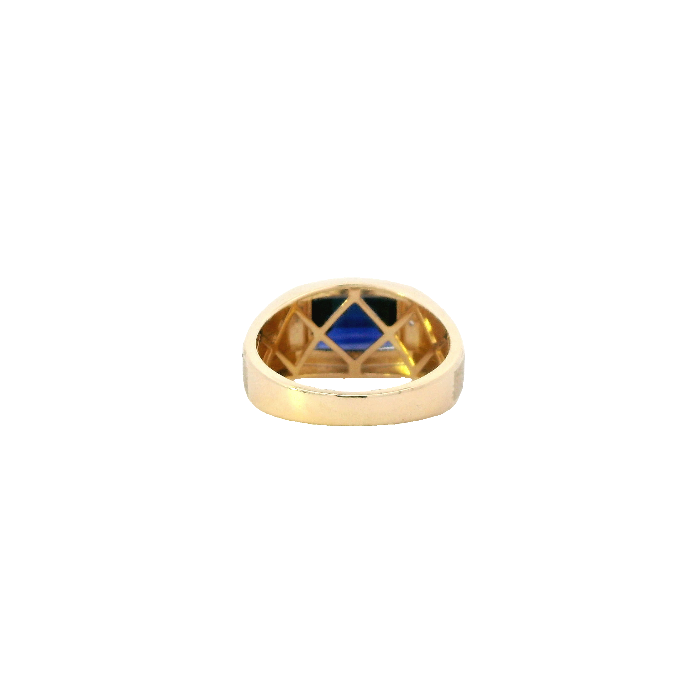 14K Yellow Gold Synthetic Blue Sapphire & Diamond Men's Ring