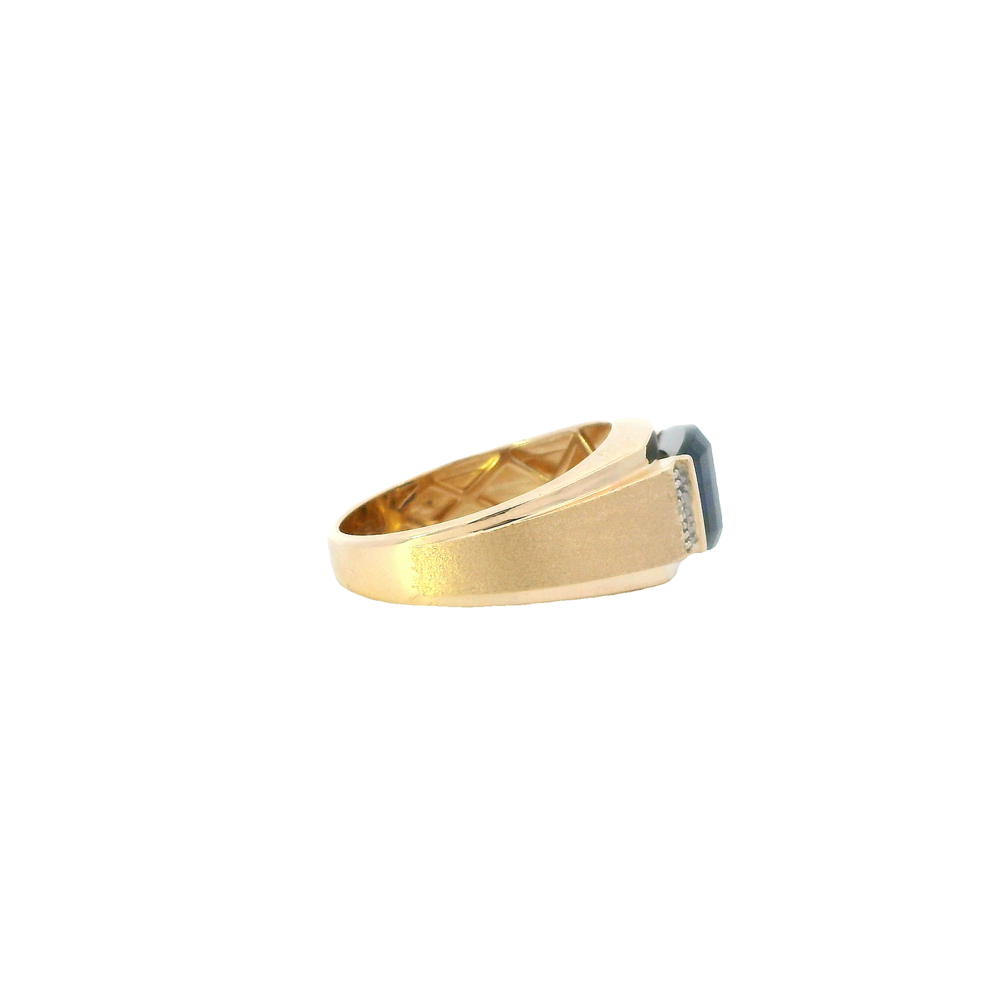 14K Yellow Gold Synthetic Blue Sapphire & Diamond Men's Ring