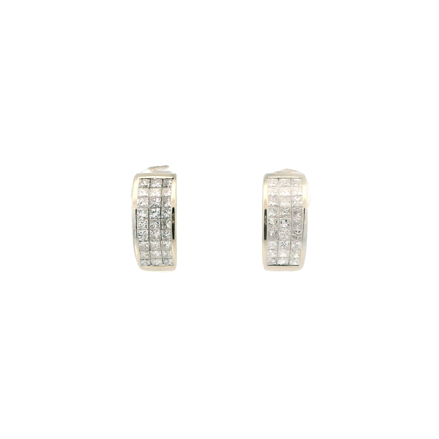 18K White Gold Diamond Huggie Hoop Earrings
