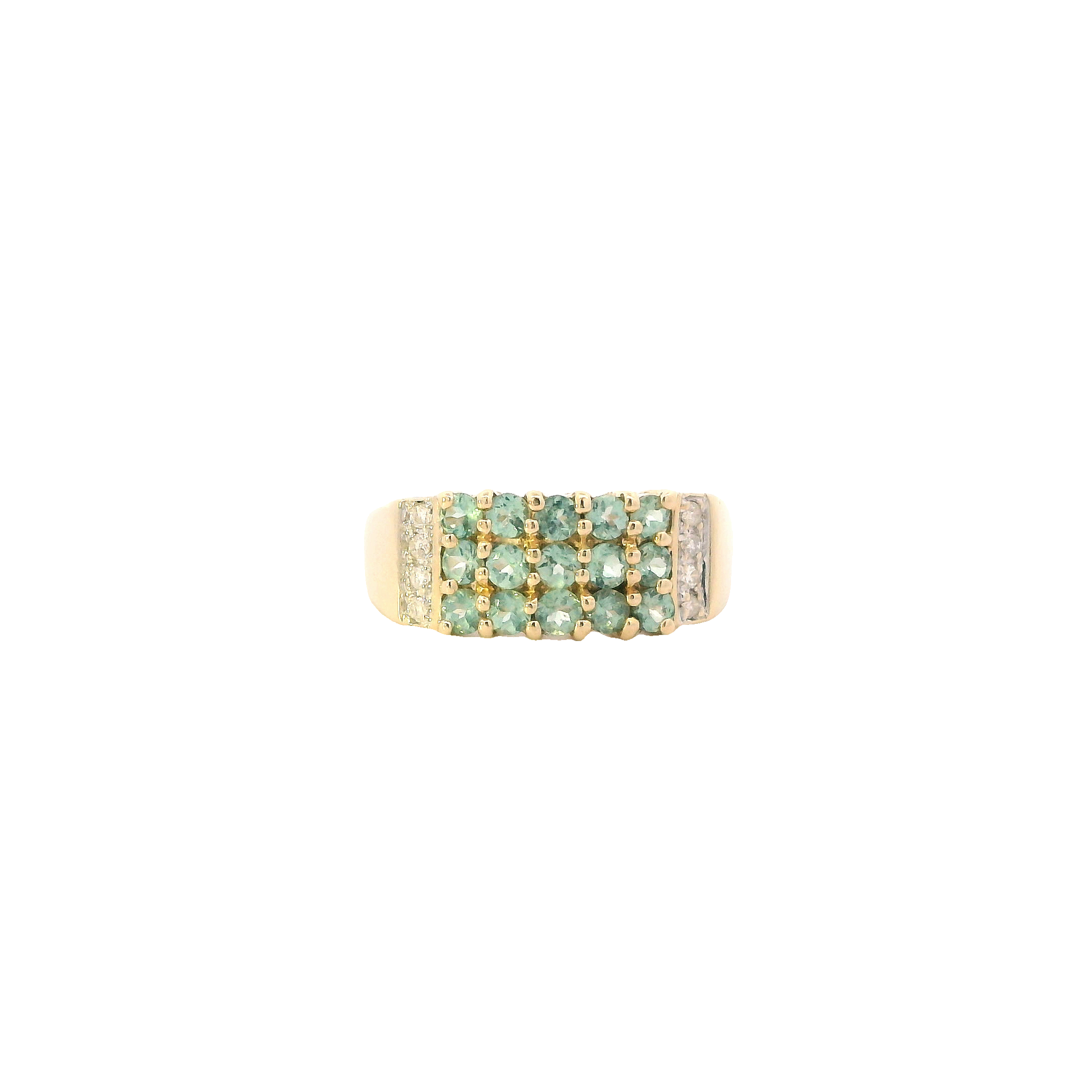 14K Yellow Gold Emerald & Diamond Women's Ring - 0.08ct