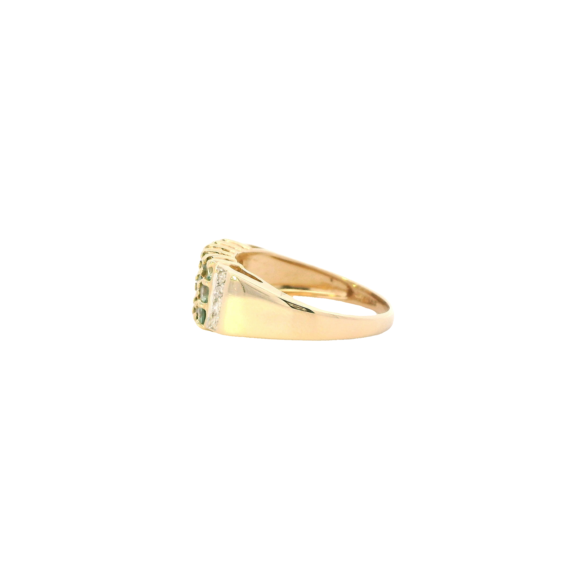 14K Yellow Gold Emerald & Diamond Women's Ring - 0.08ct