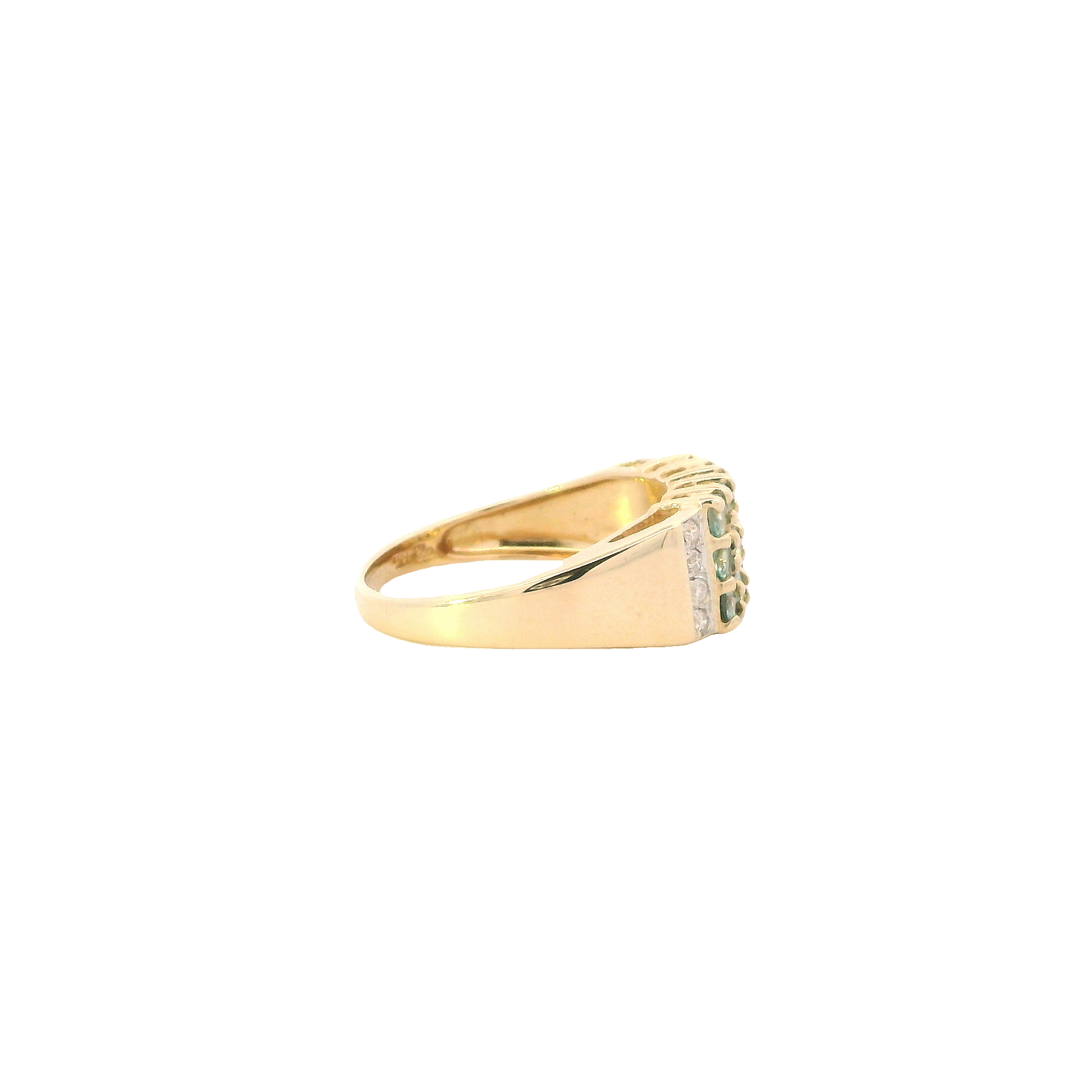 14K Yellow Gold Emerald & Diamond Women's Ring - 0.08ct