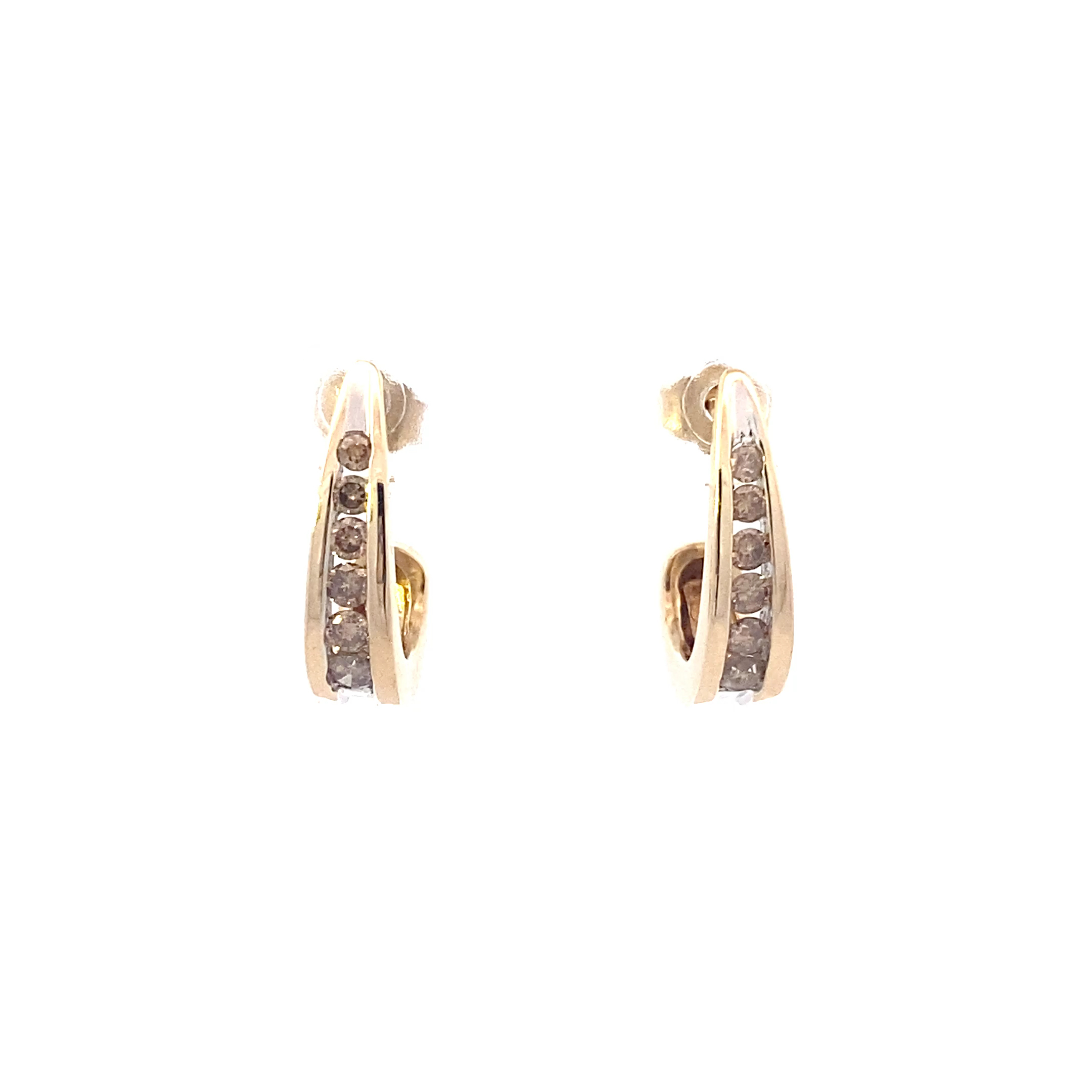 10K Yellow Gold Diamond Half Hoop Earrings-0.41ct