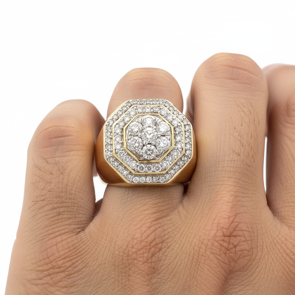 10K Yellow Gold Diamond Men's Ring - 1.69ct