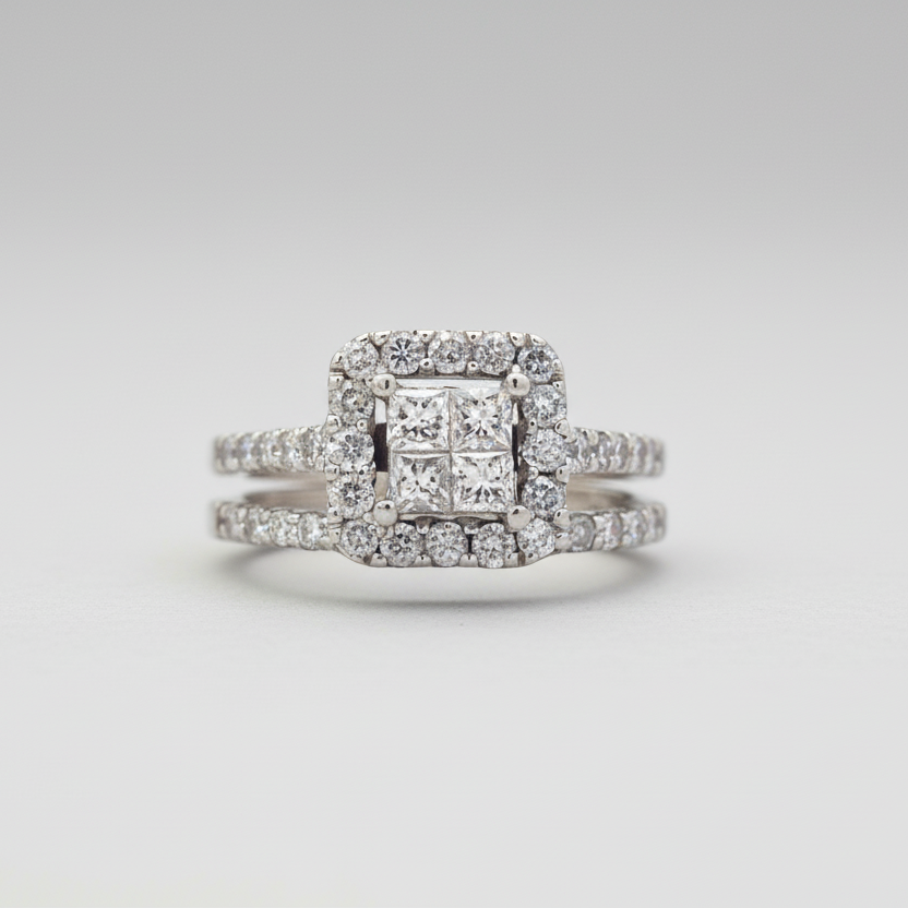 14K White Gold Engagement & Wedding Ring Set - 1.09ct