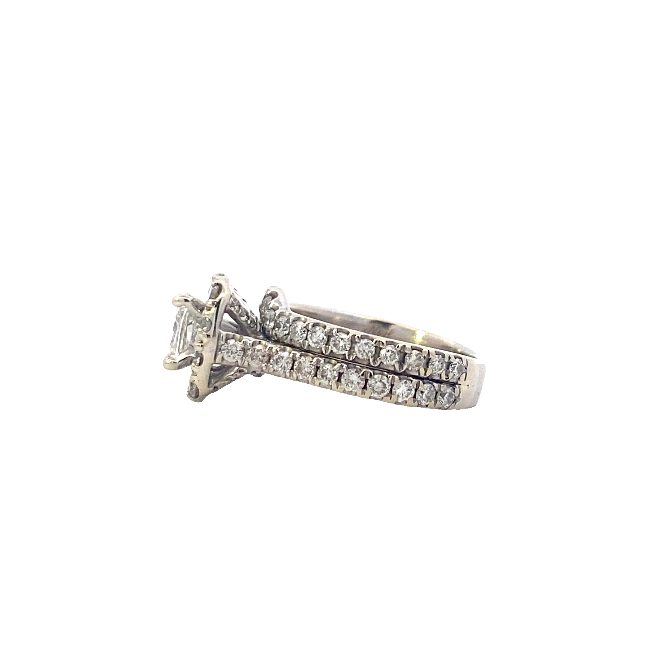 14K White Gold Diamond Engagement & Wedding Ring Set - 1.96ct