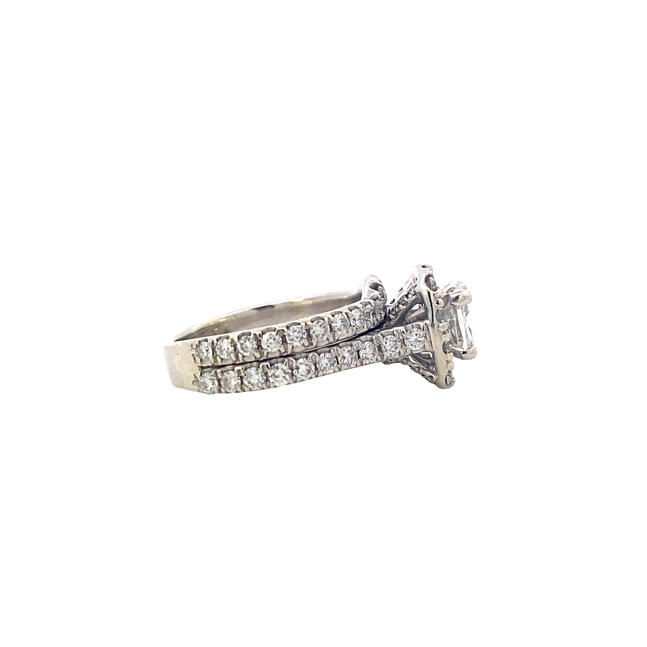 14K White Gold Diamond Engagement & Wedding Ring Set - 1.96ct
