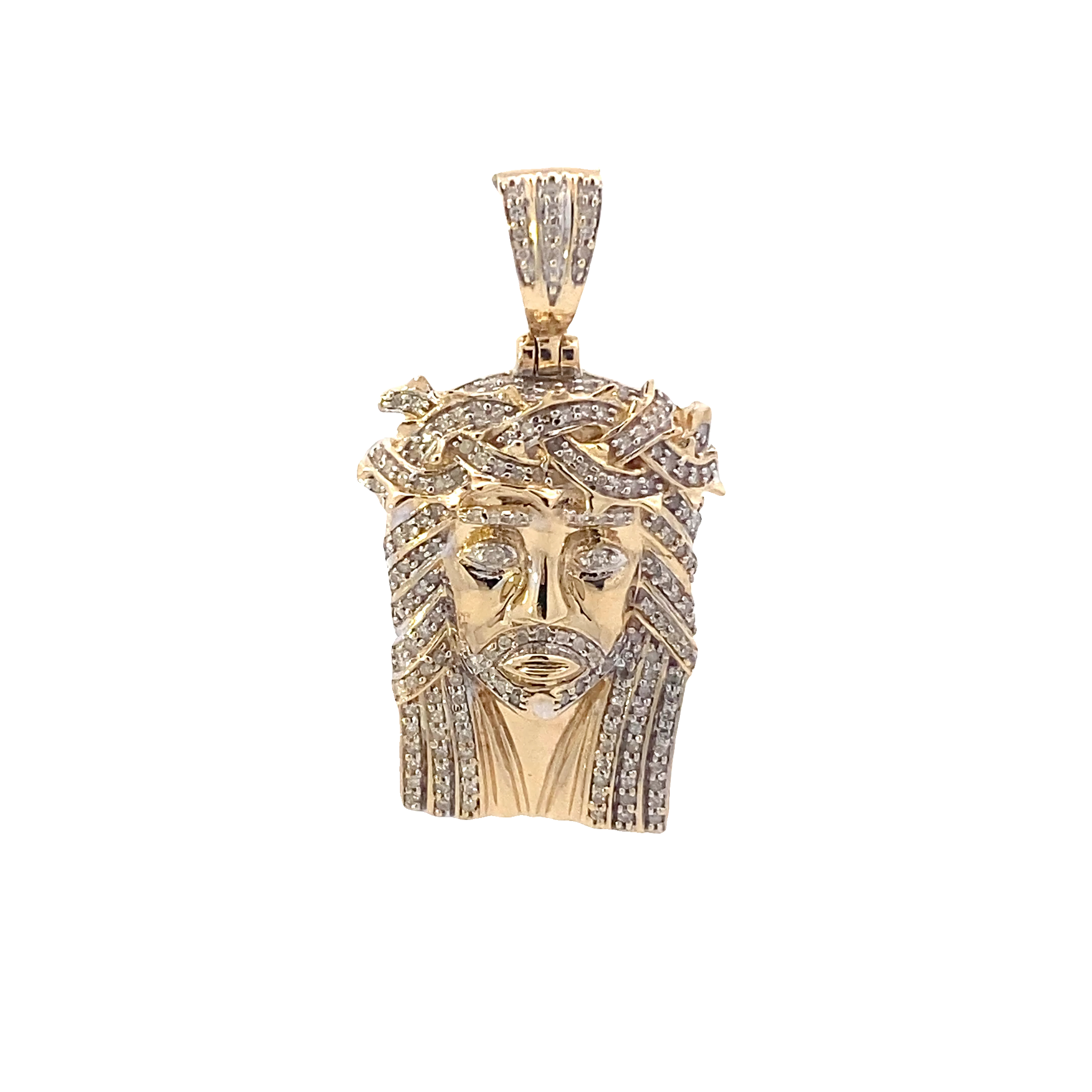 10K Yellow Gold Diamond Jesus Face Pendant