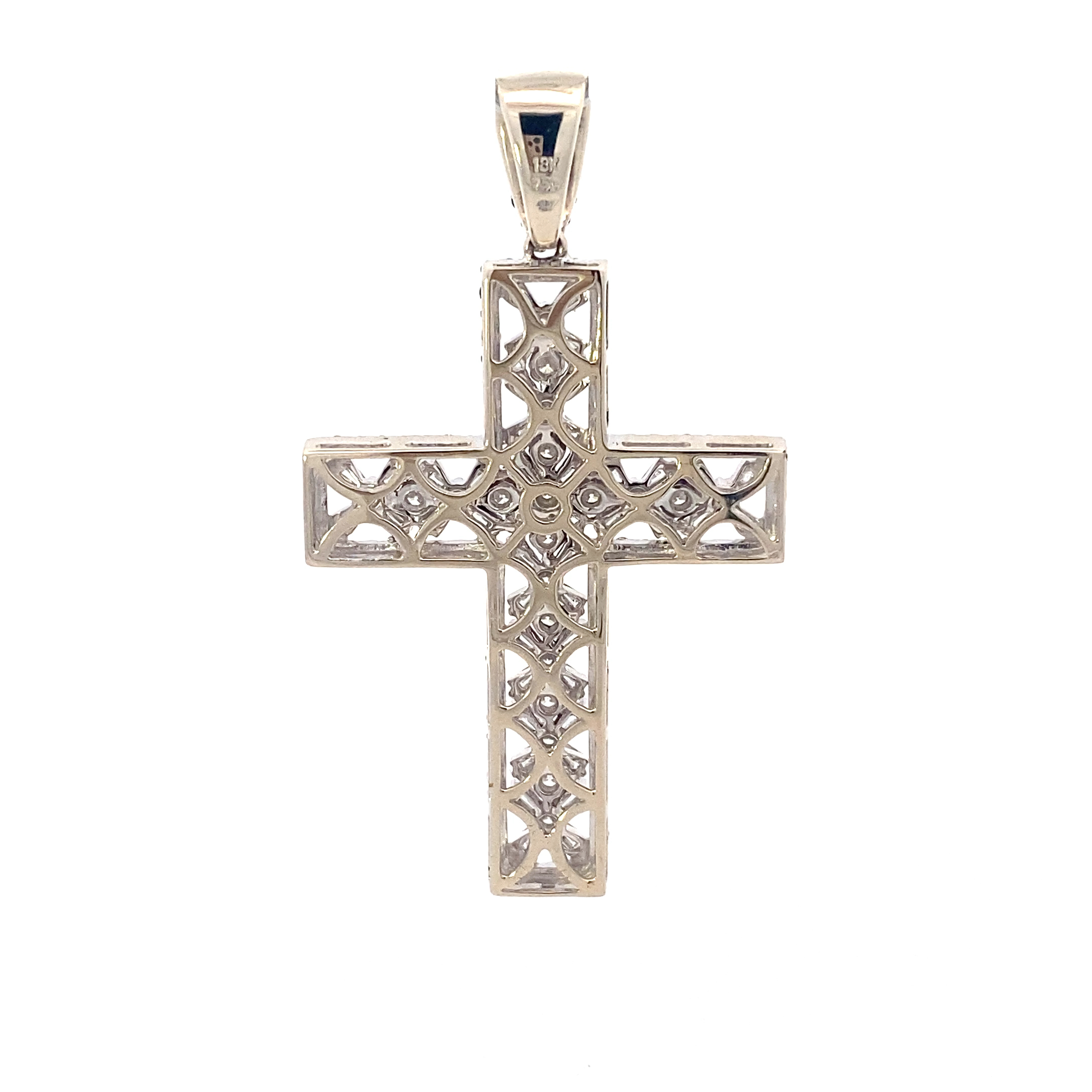 18K White Gold Diamond Cross Pendant - 3.90ct