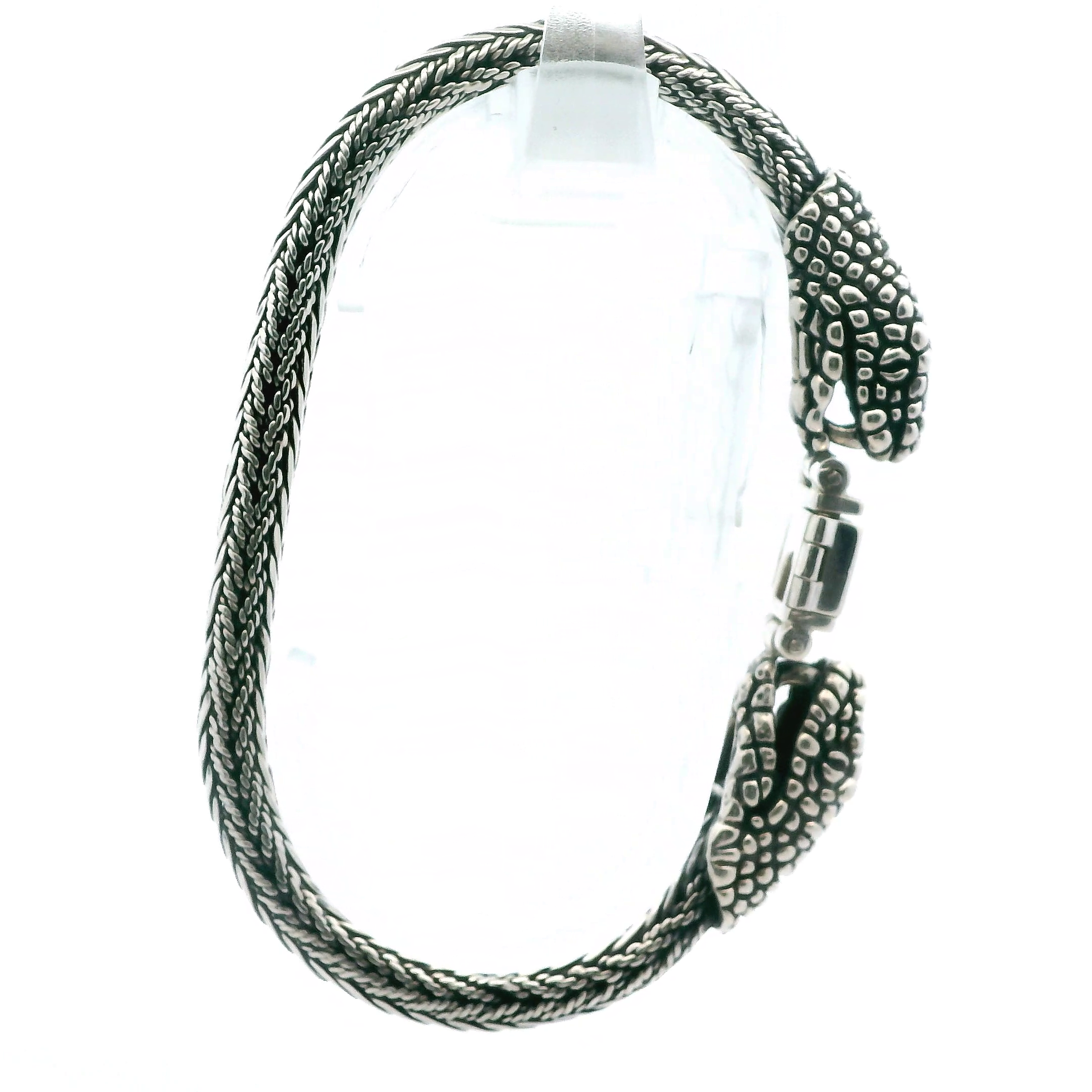 Sterling Silver Wheat Ling Snake Head Bracelet