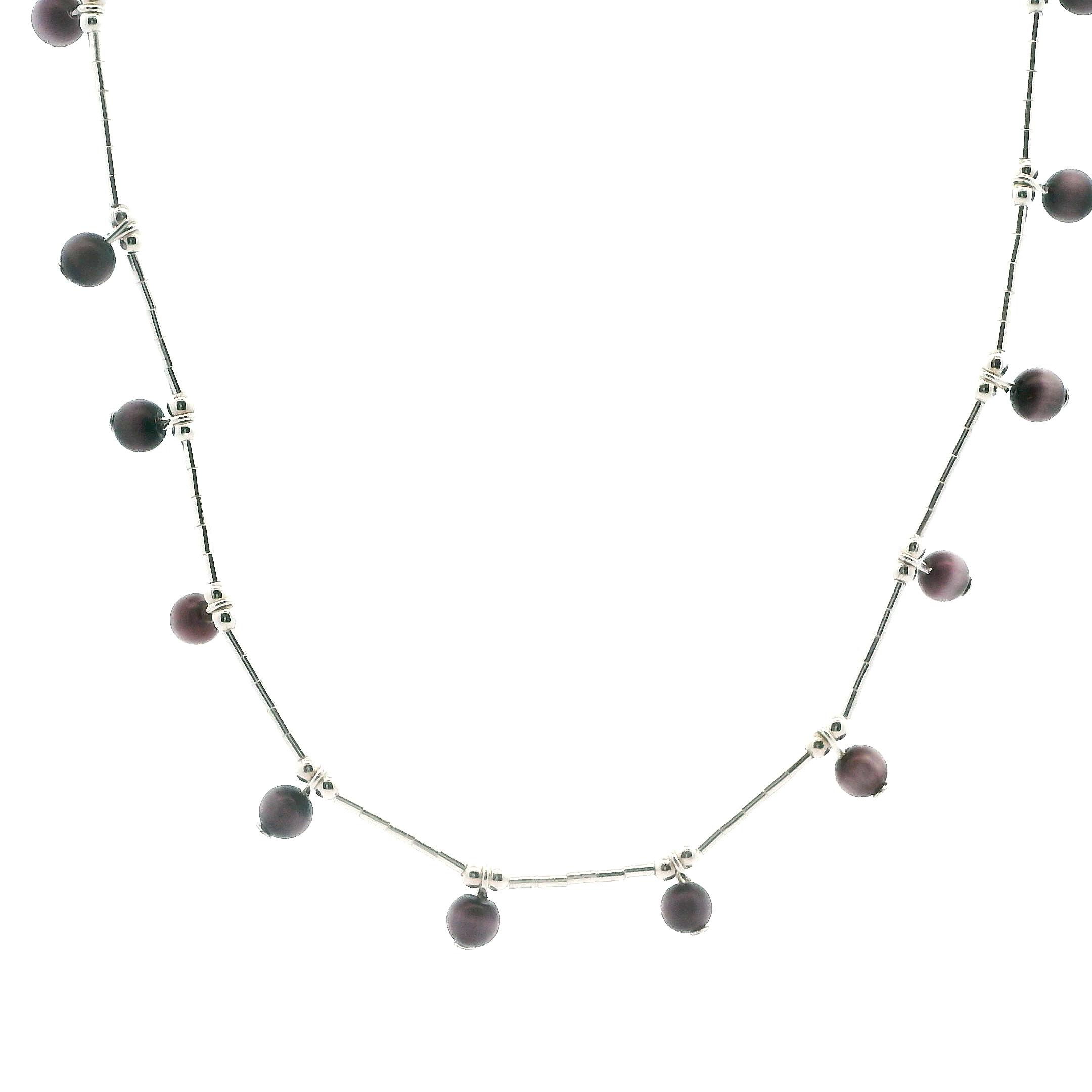 Jordon Vintage Sterling Silver Cats Eyes Necklace 16