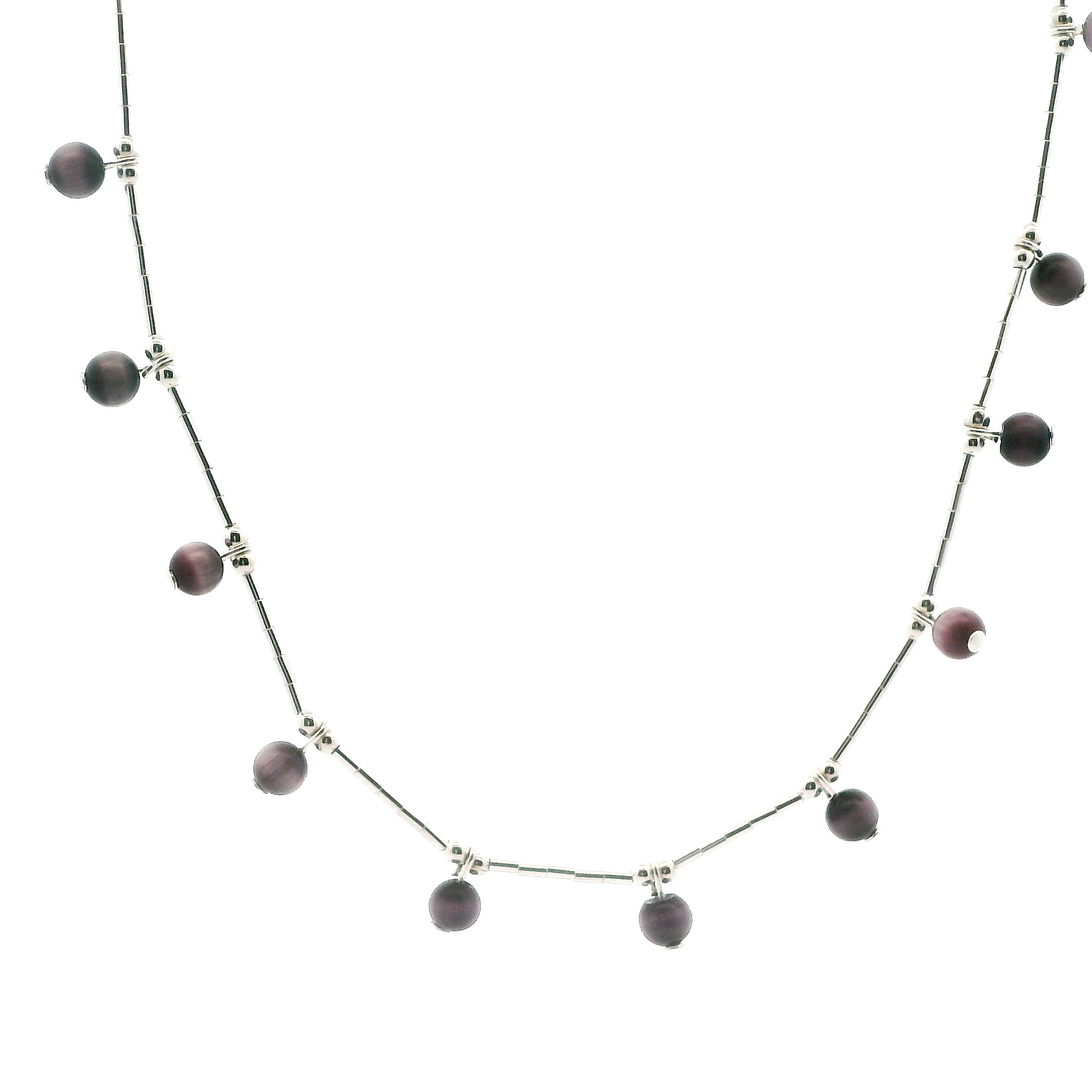 Jordon Vintage Sterling Silver Cats Eyes Necklace 16