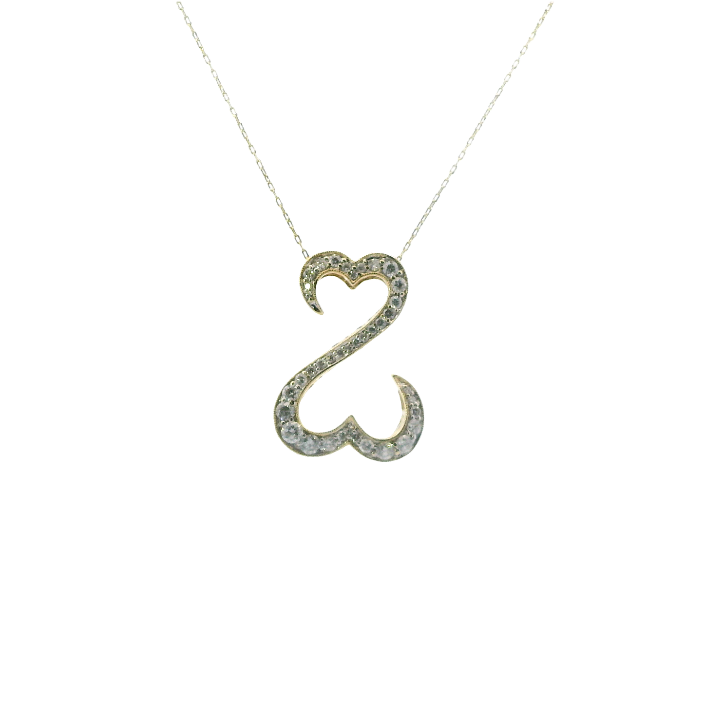 14K Yellow Gold Diamond Open Heart Pendant & Cable Chain Set - 0.82ct