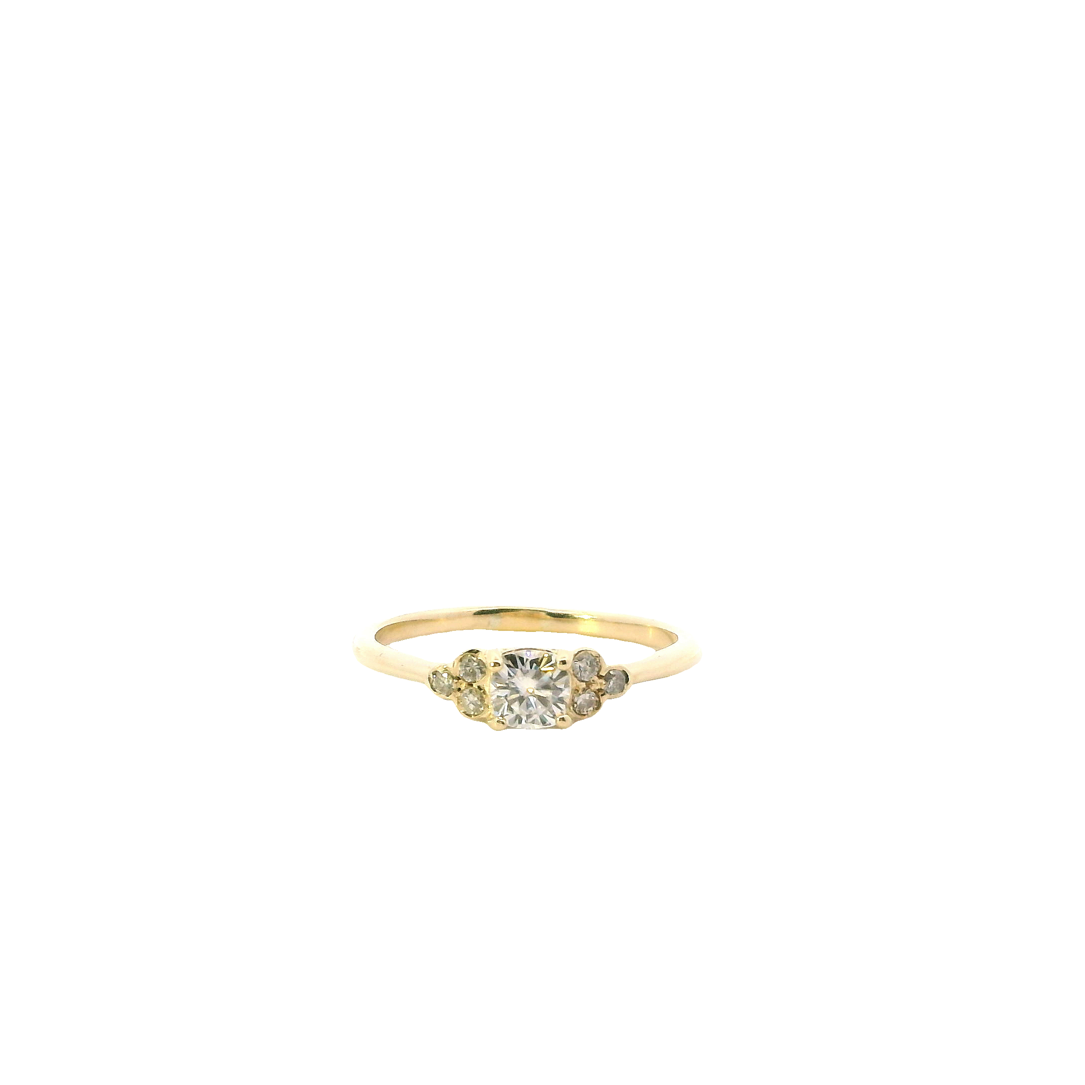 14K Yellow Gold Diamond & Cush Moissanite Women's Ring - 0.13ct