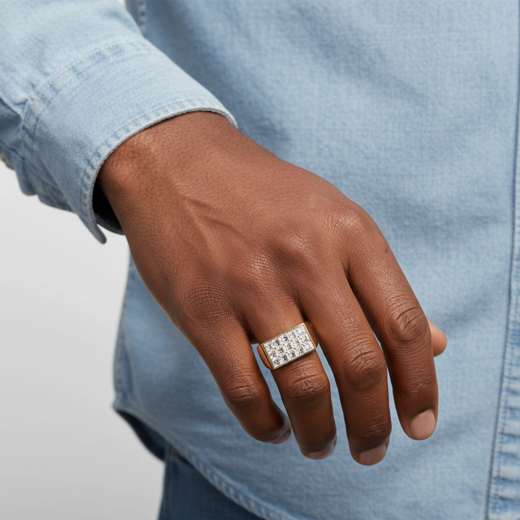 18K Yellow Gold Diamond Mens Ring - 3.00ct