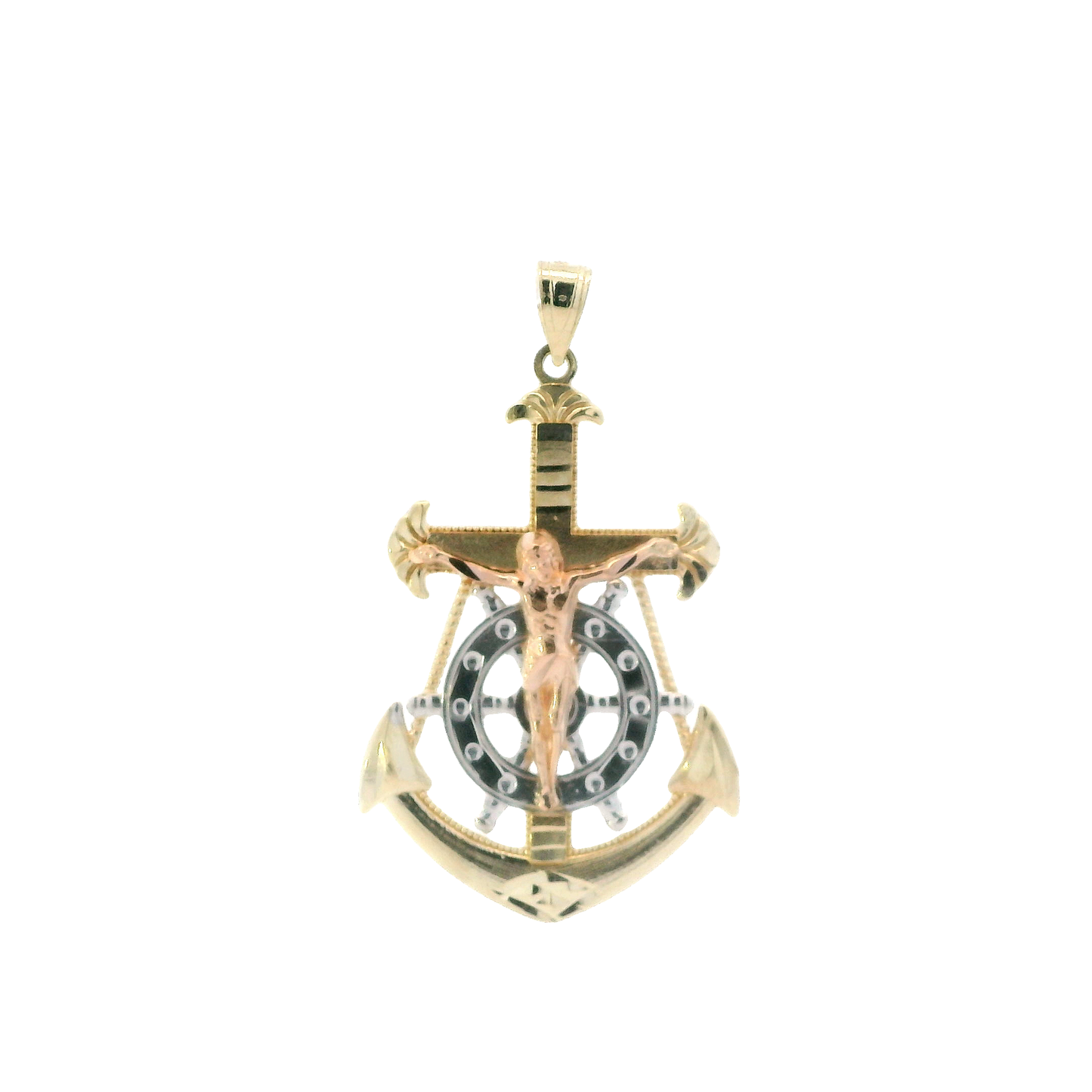 10K Tri Color Gold Religious Anchor Pendant
