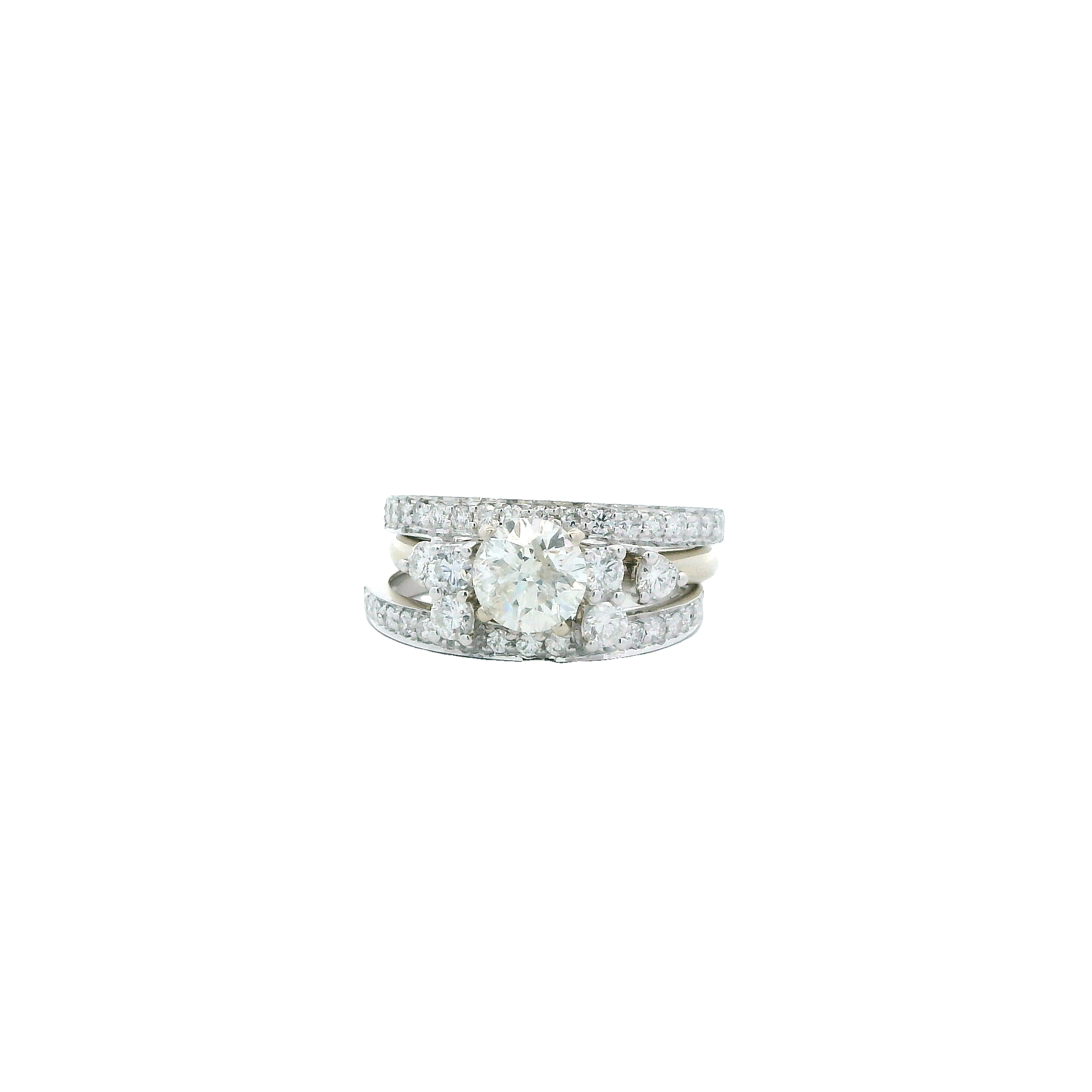 14K White Gold Diamond Engagement & Wedding Ring Set - 1.69ct