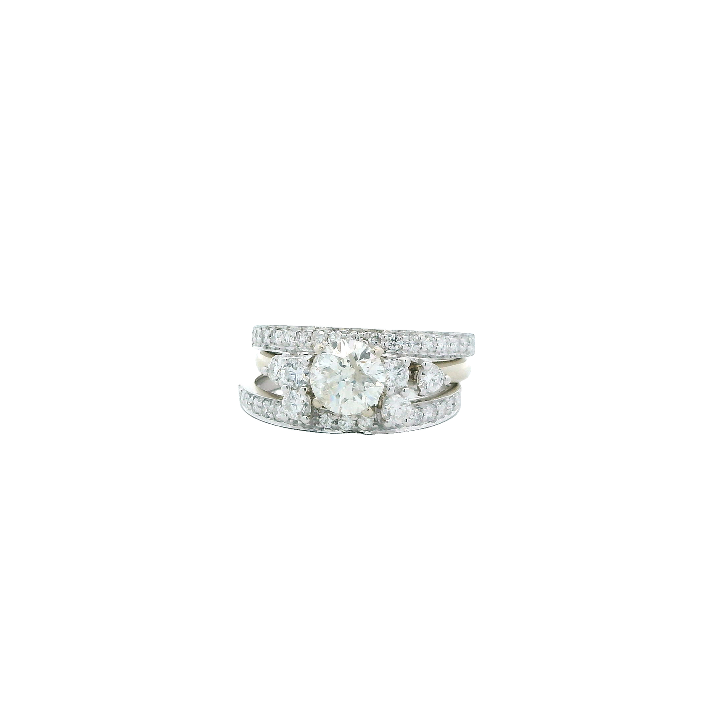 14K White Gold Diamond Engagement & Wedding Ring Set - 1.69ct