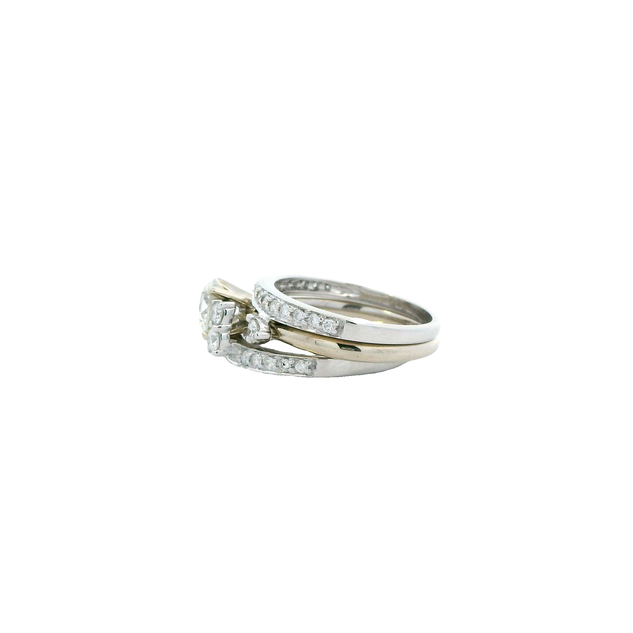 14K White Gold Diamond Engagement & Wedding Ring Set - 1.69ct