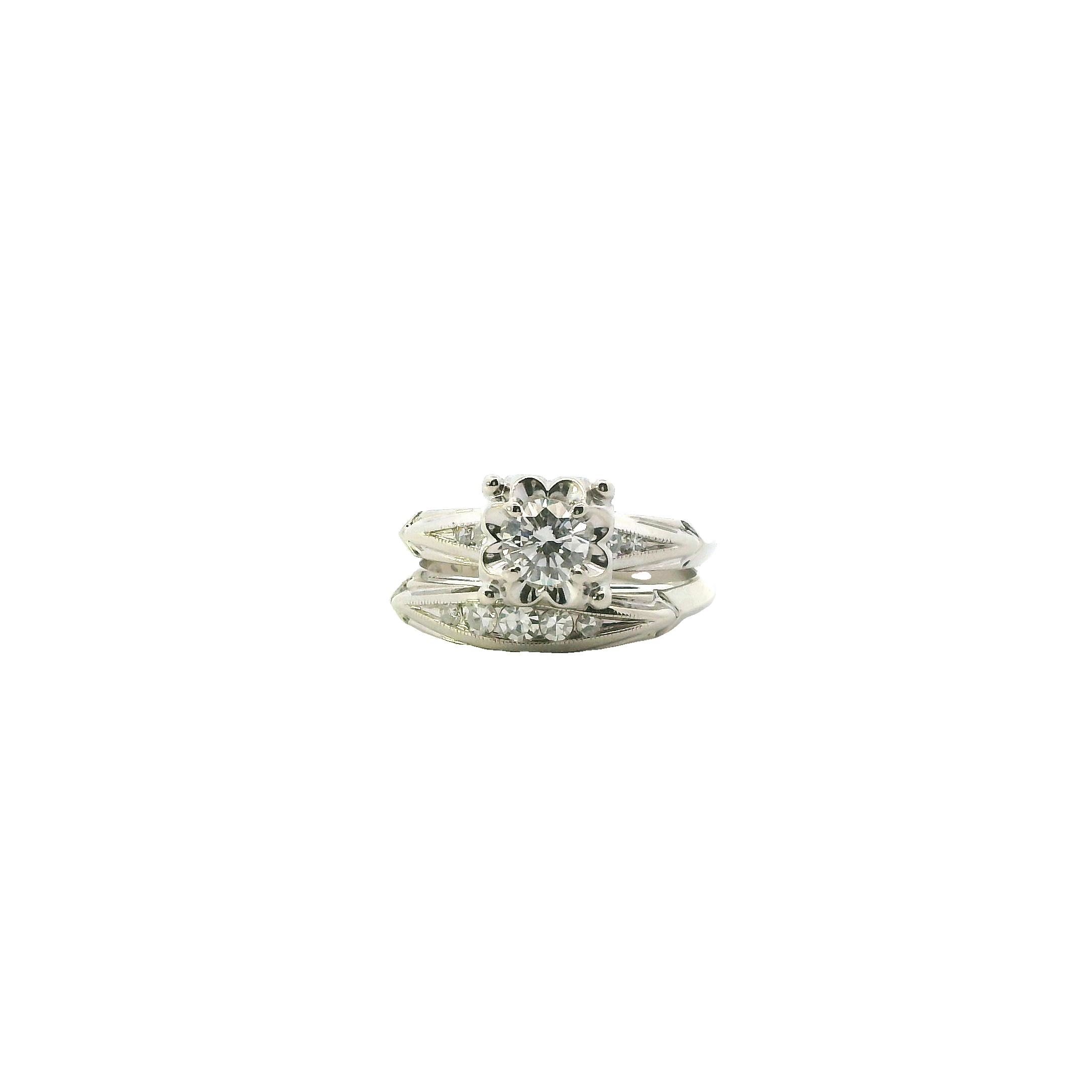 14K White Gold Diamond Engagement & Wedding Ring Set - 0.34ct