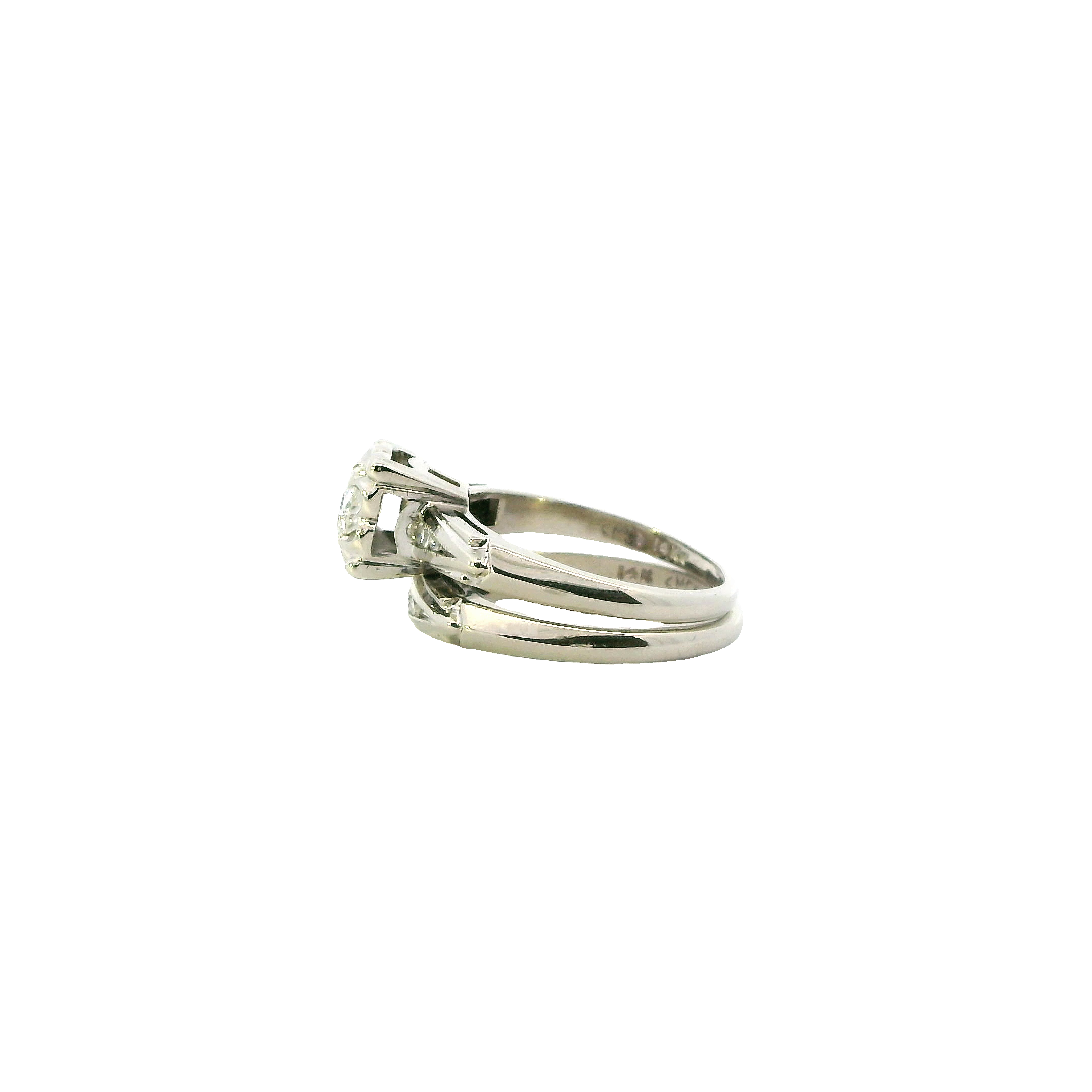 14K White Gold Diamond Engagement & Wedding Ring Set - 0.34ct