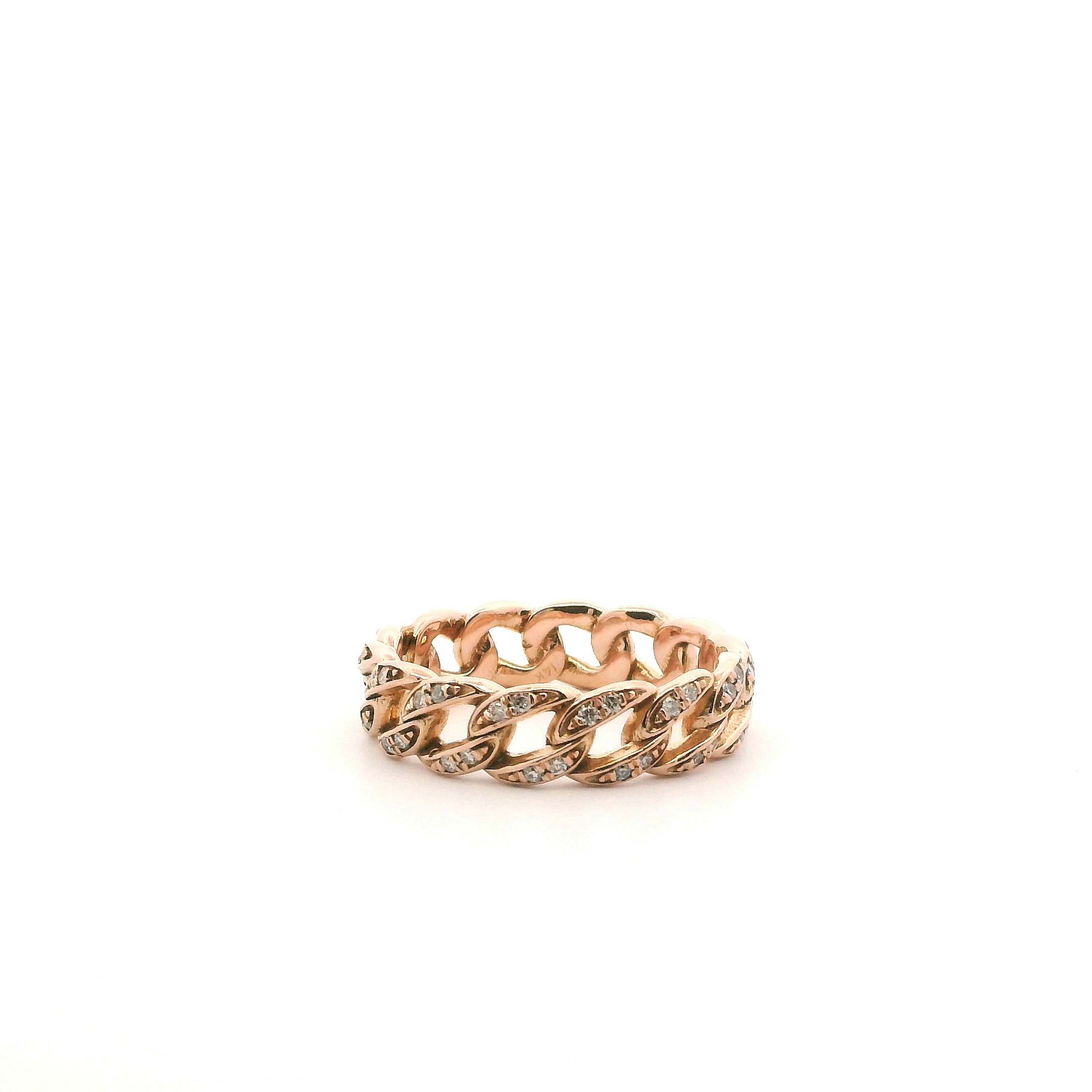 14K Rose Gold Diamond Mens Curb Ring - 0.46ct