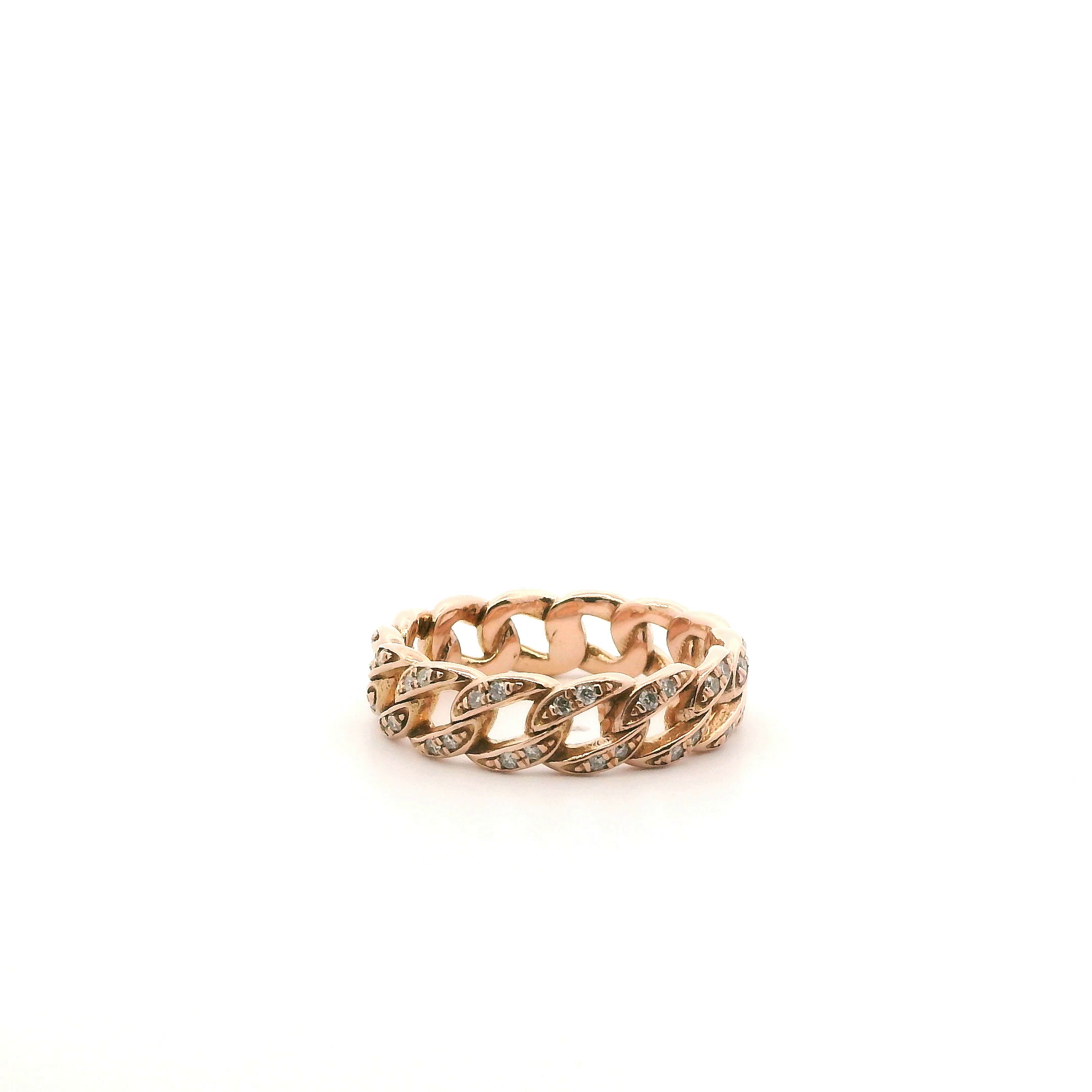 14K Rose Gold Diamond Mens Curb Ring - 0.46ct