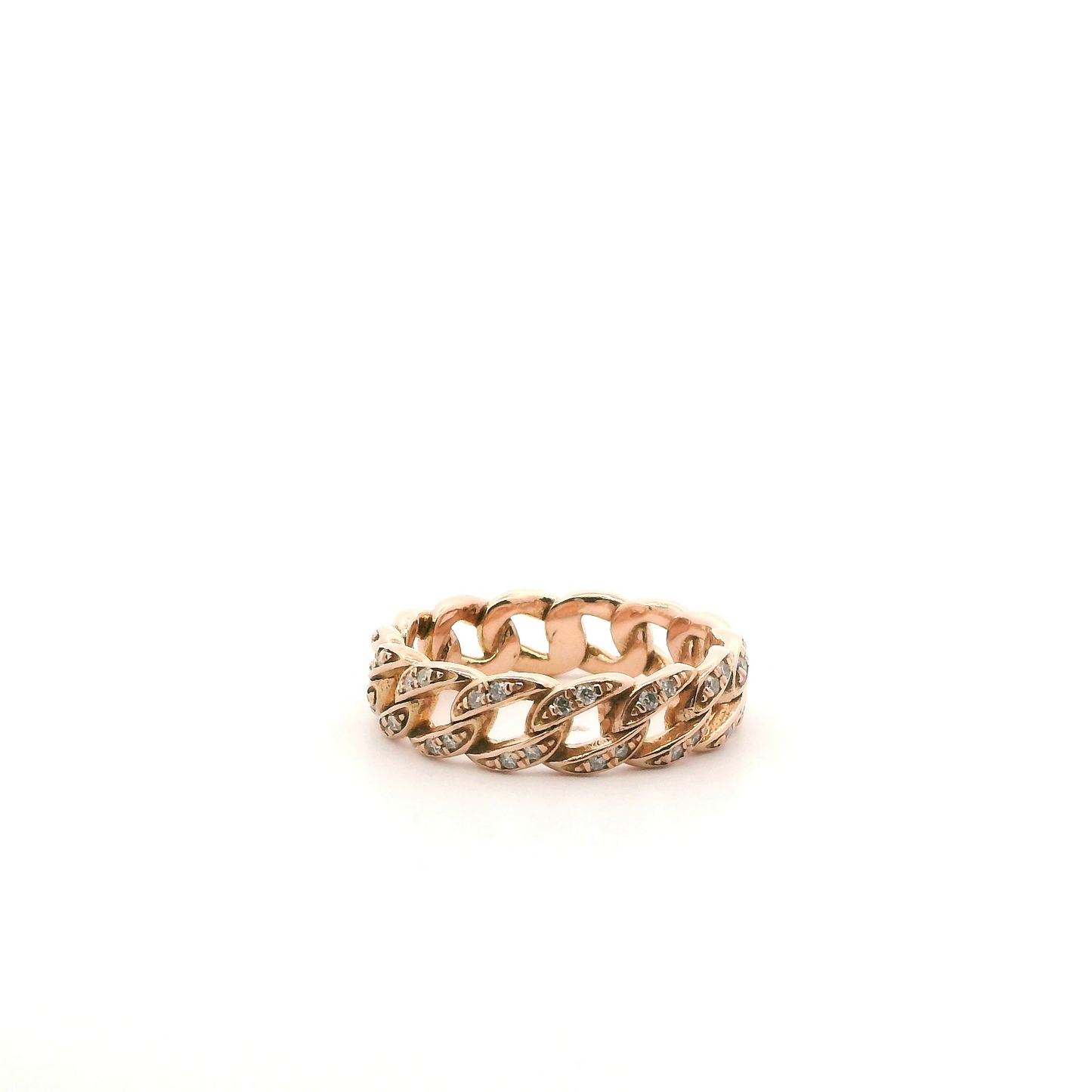 14K Rose Gold Diamond Mens Curb Ring - 0.46ct