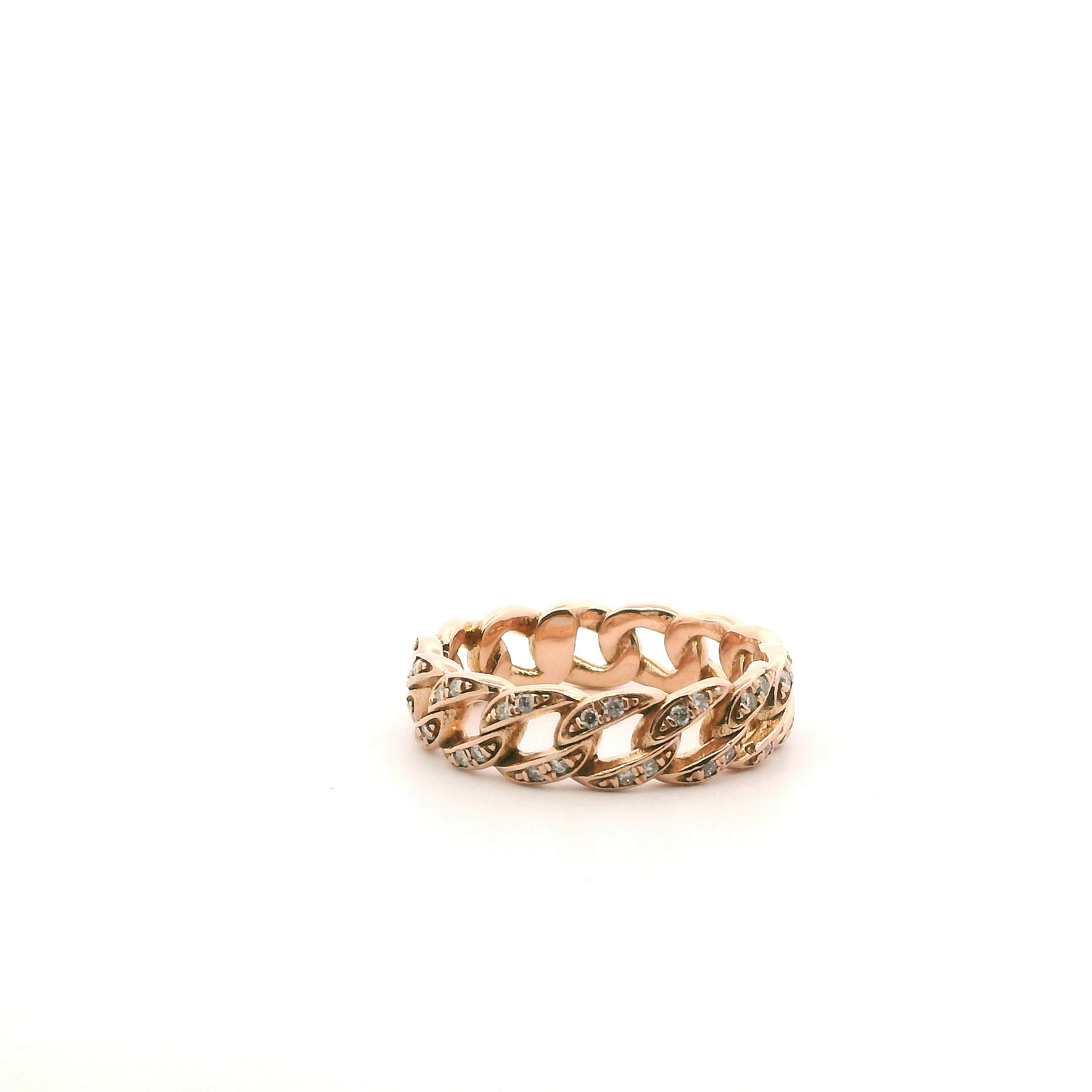 14K Rose Gold Diamond Mens Curb Ring - 0.46ct