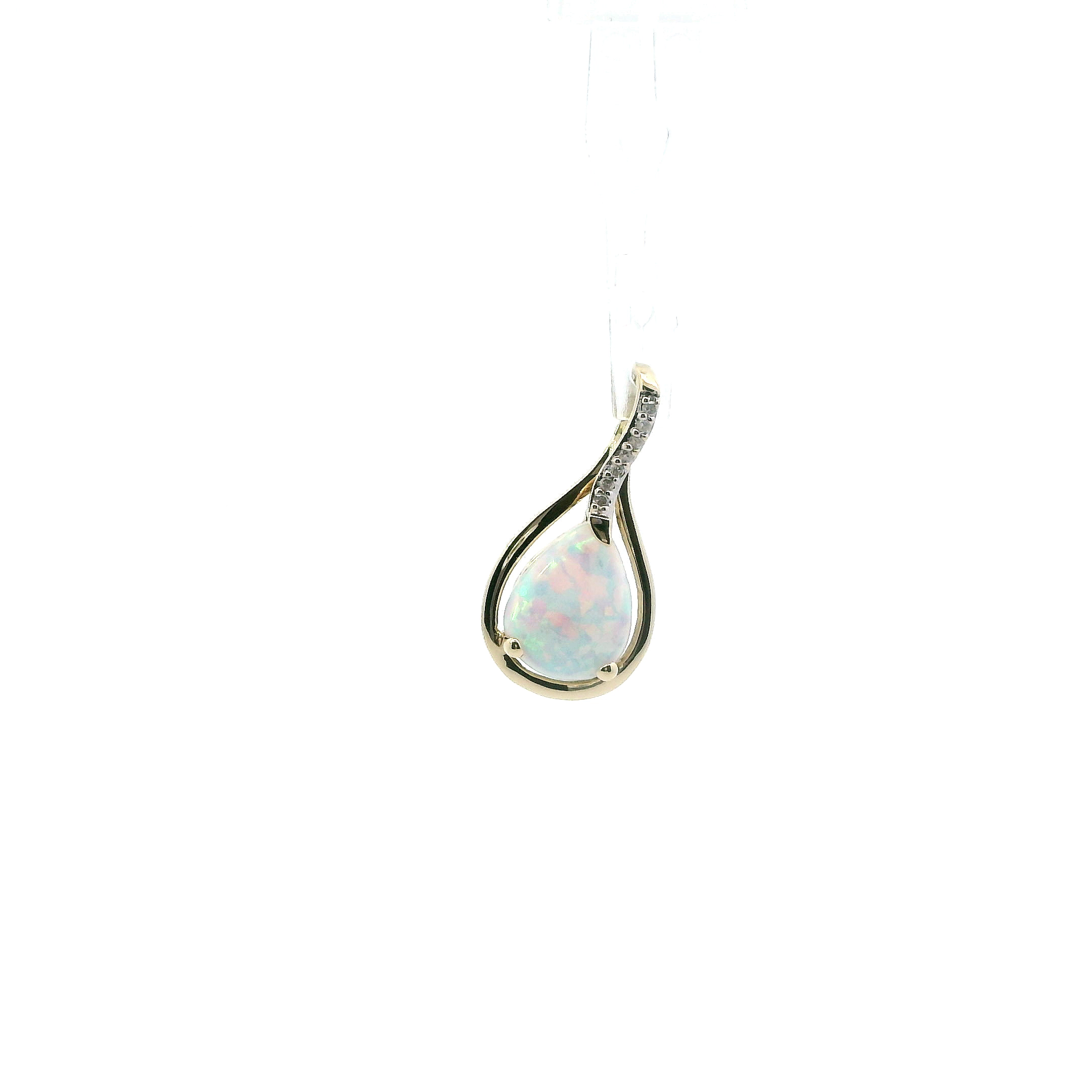 10K Yellow Gold Pear Opal Diamond Pendant