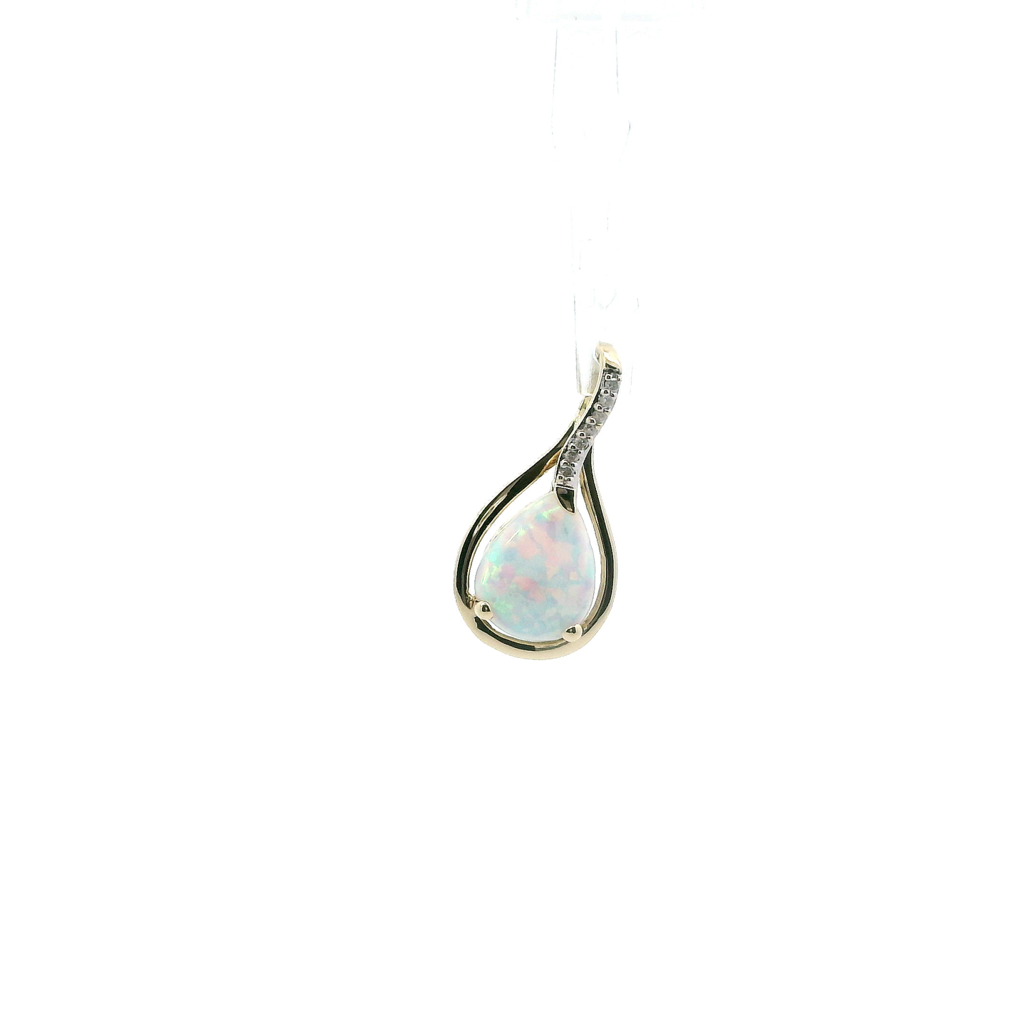 10K Yellow Gold Pear Opal Diamond Pendant